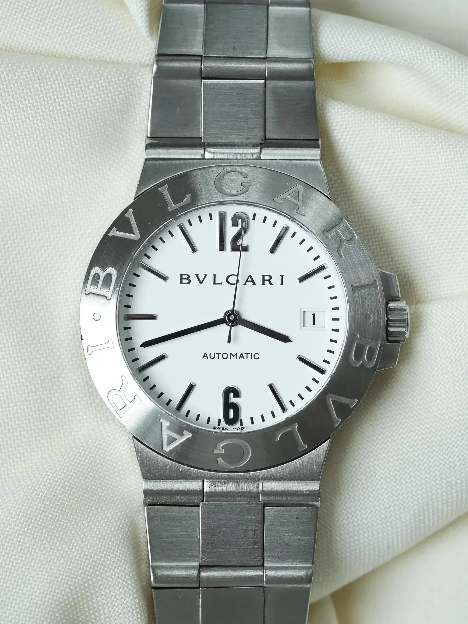 Bvlgari Diagono LCV38S Watch (2005) - Automatic Steel White Dial