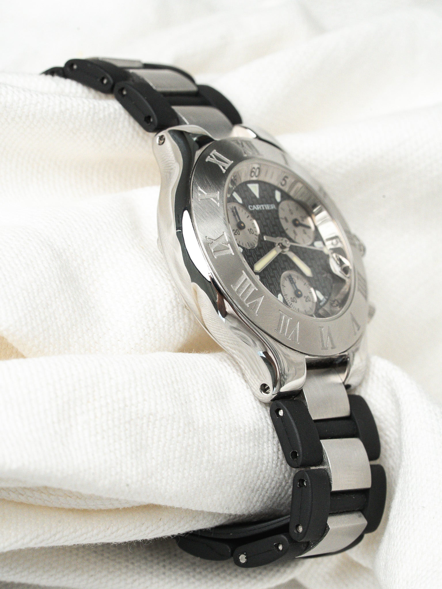 Часы Cartier Chronoscaph 21 сталь 2424 — черный циферблат (2003) 