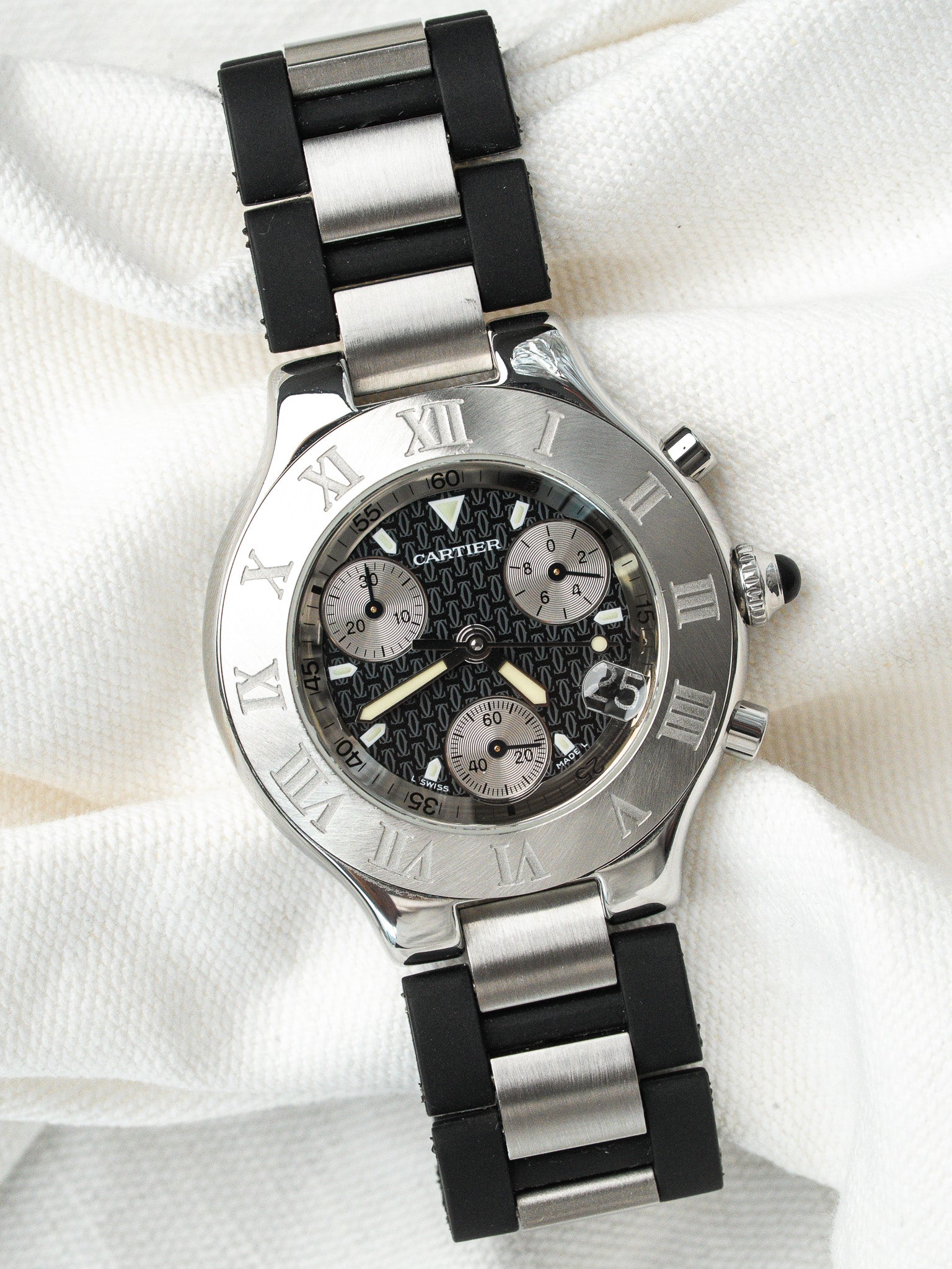 Часы Cartier Chronoscaph 21 сталь 2424 — черный циферблат (2003) 