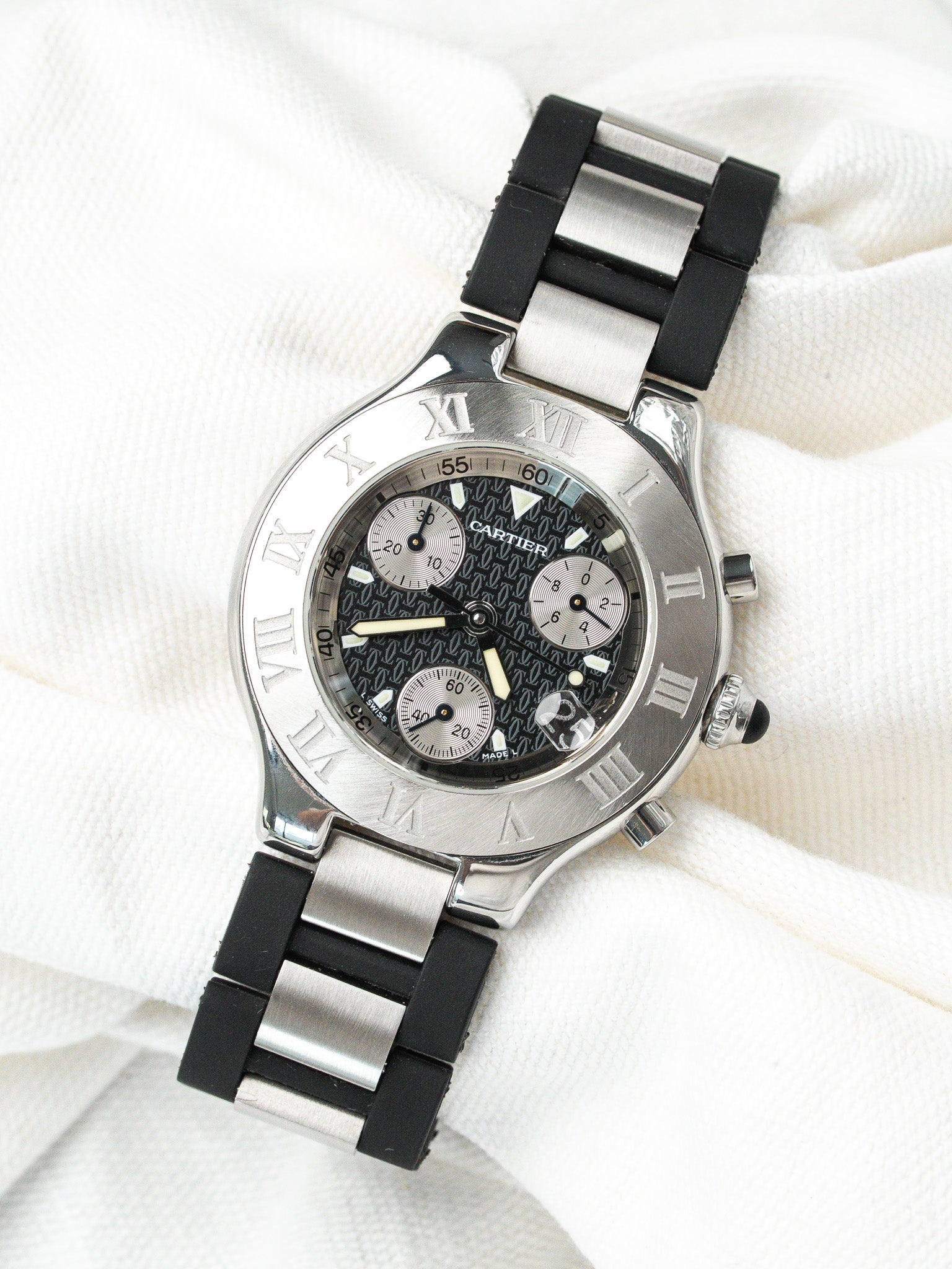 Часы Cartier Chronoscaph 21 сталь 2424 — черный циферблат (2003) 