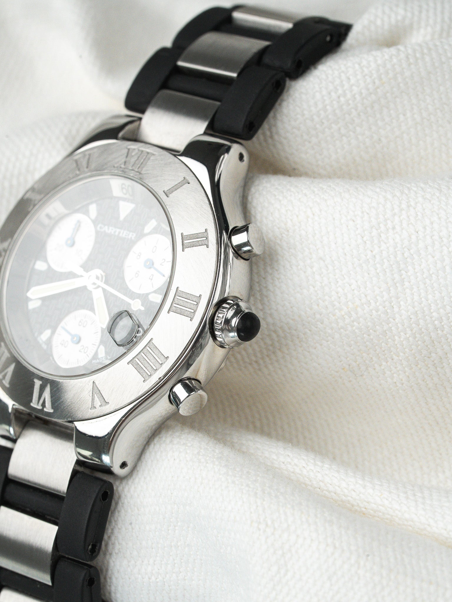 Часы Cartier Chronoscaph 21 сталь 2424 — черный циферблат (2003) 