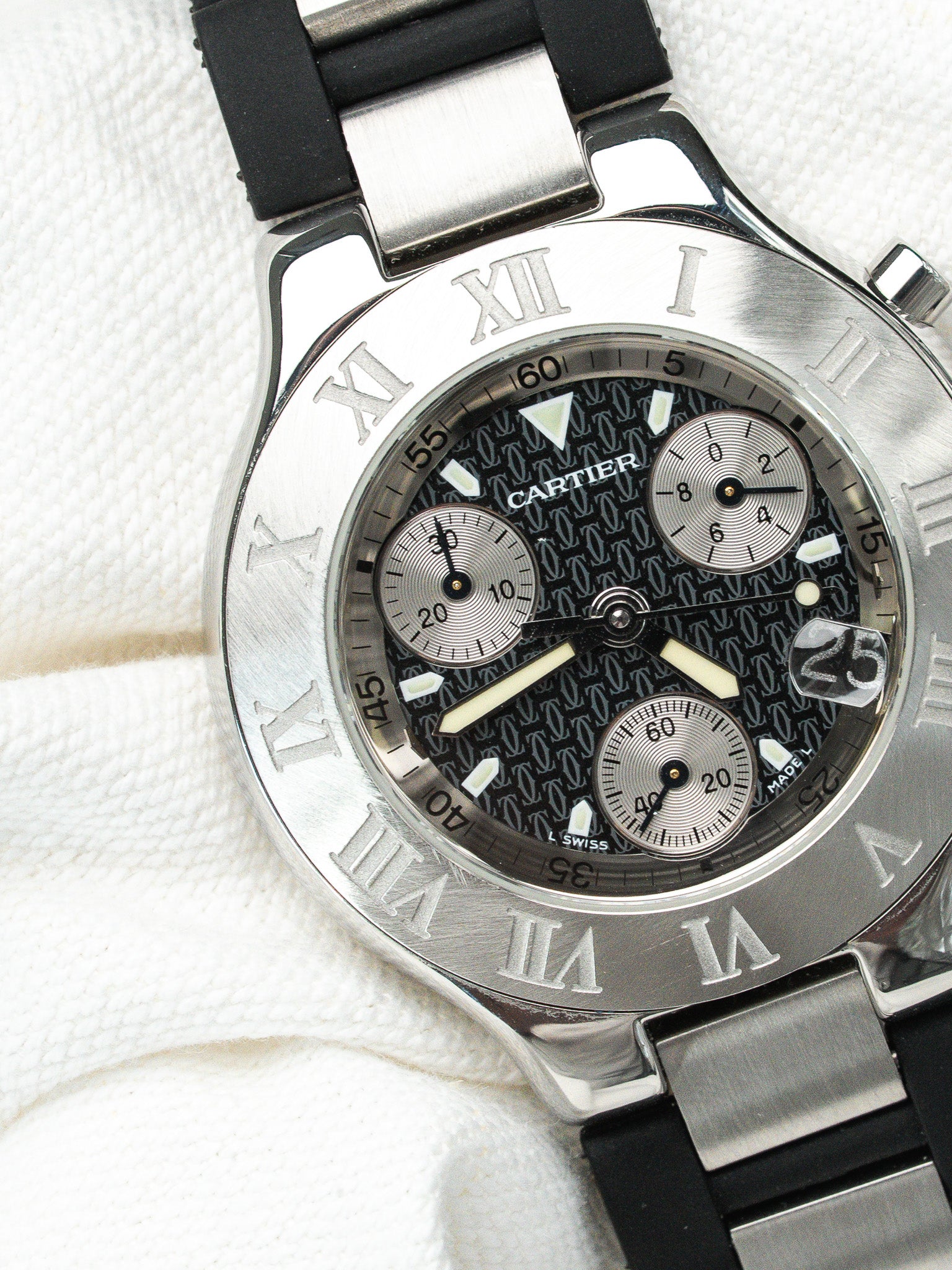 Часы Cartier Chronoscaph 21 сталь 2424 — черный циферблат (2003) 