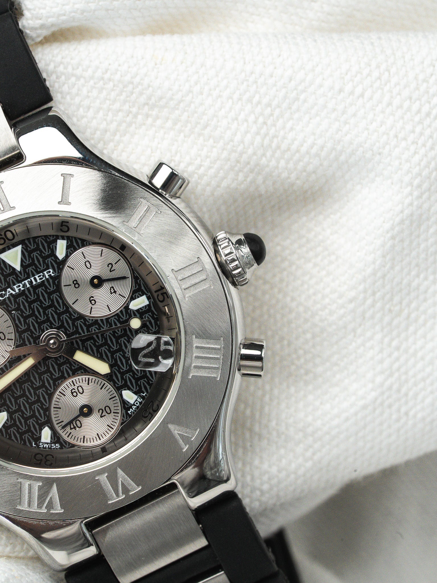 Часы Cartier Chronoscaph 21 сталь 2424 — черный циферблат (2003) 