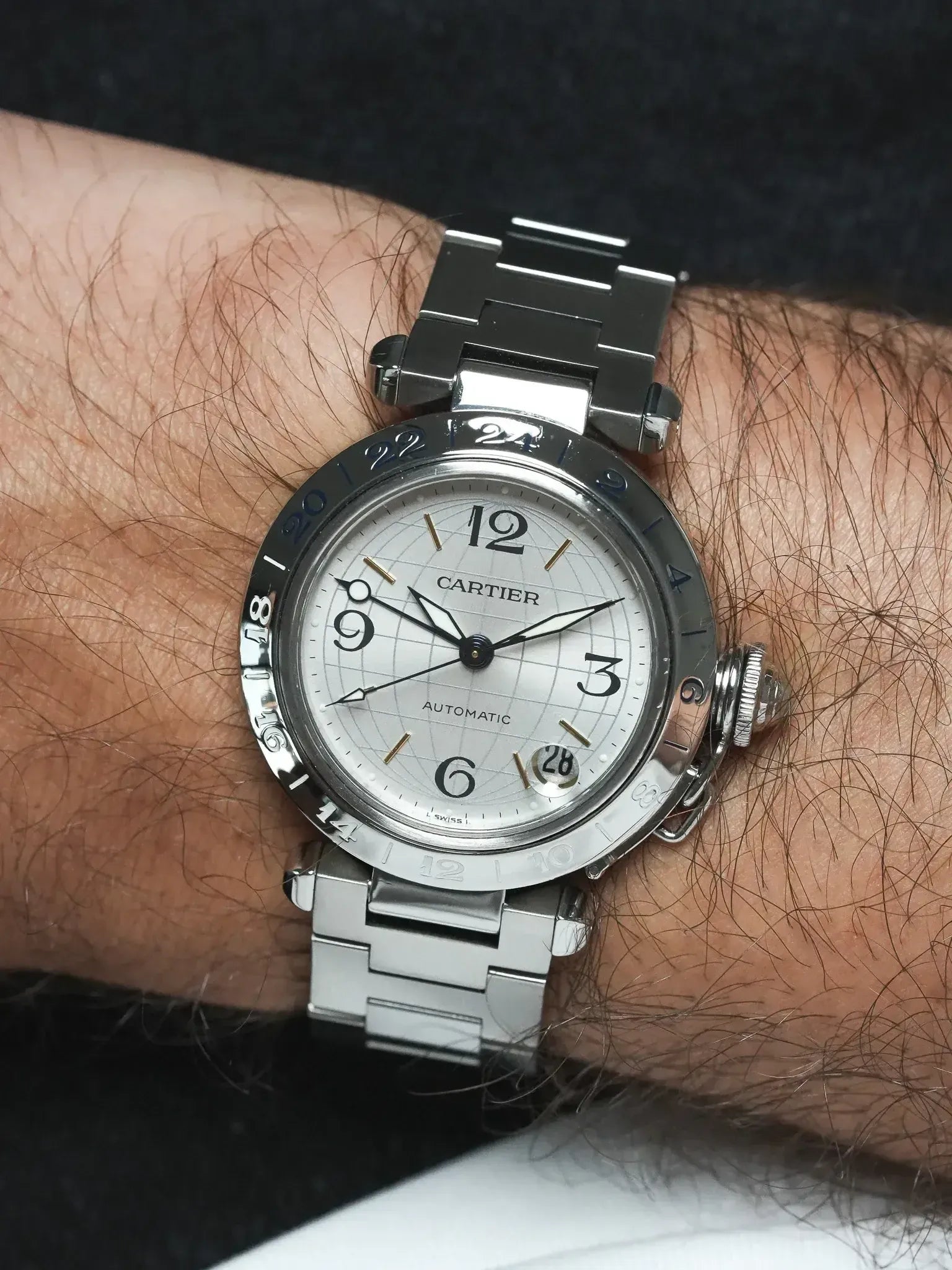 Cartier - Pasha GMT 35mm Cadran Argent Top condition - 2000s - Atelier Victor