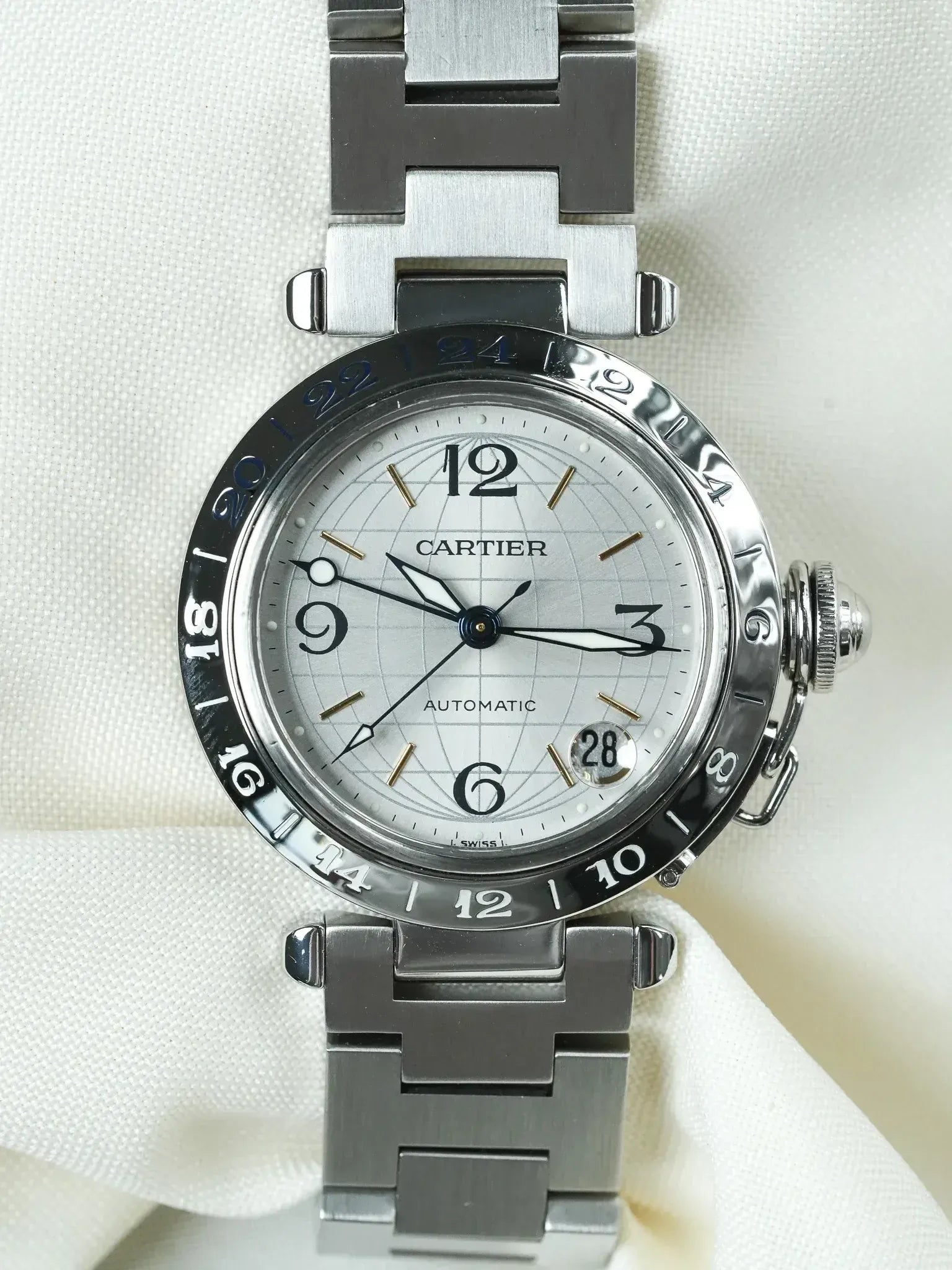 Cartier - Pasha GMT 35mm Cadran Argent Top condition - 2000s - Atelier Victor