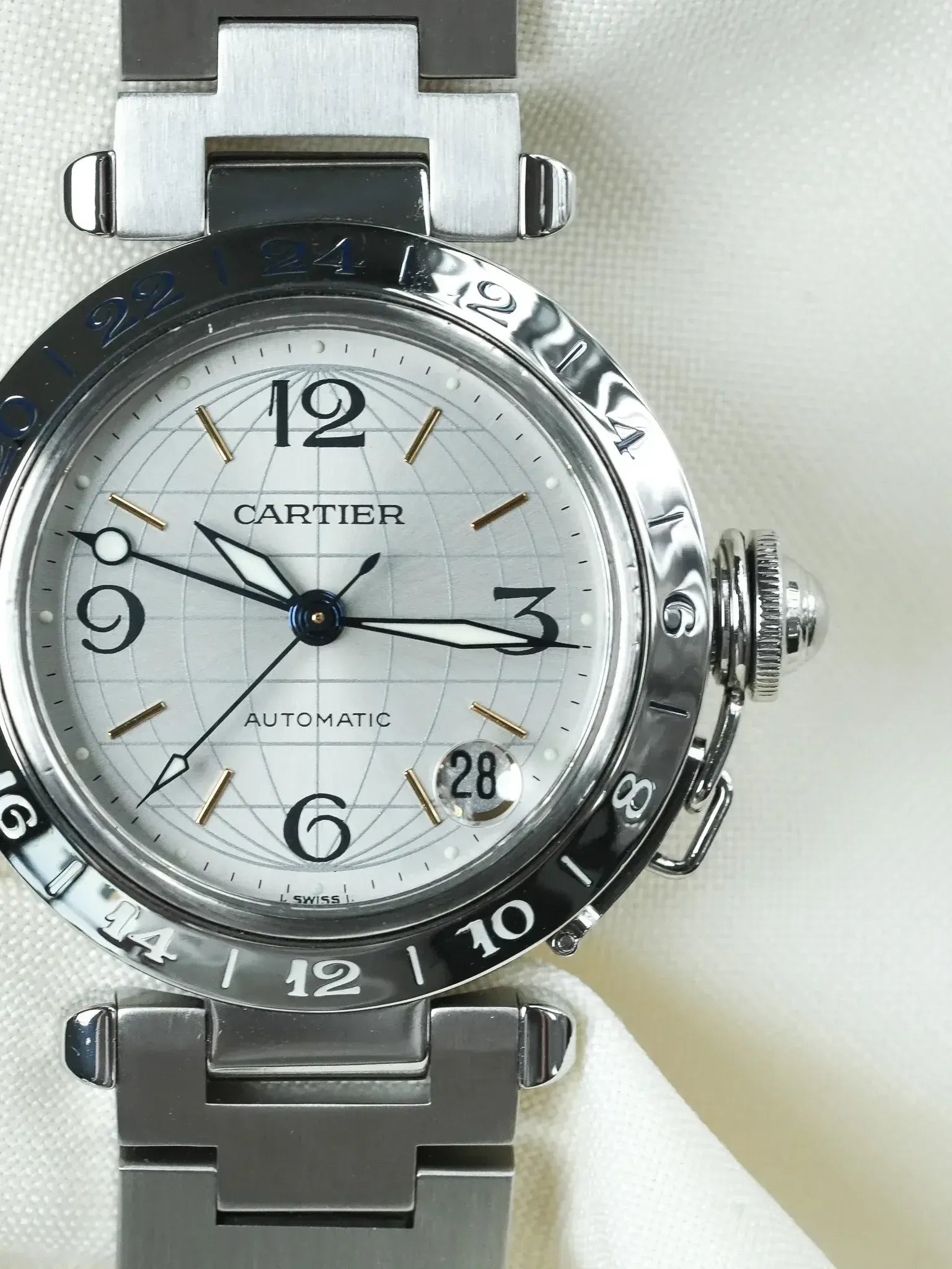 Cartier - Pasha GMT 35mm Cadran Argent Top condition - 2000s - Atelier Victor