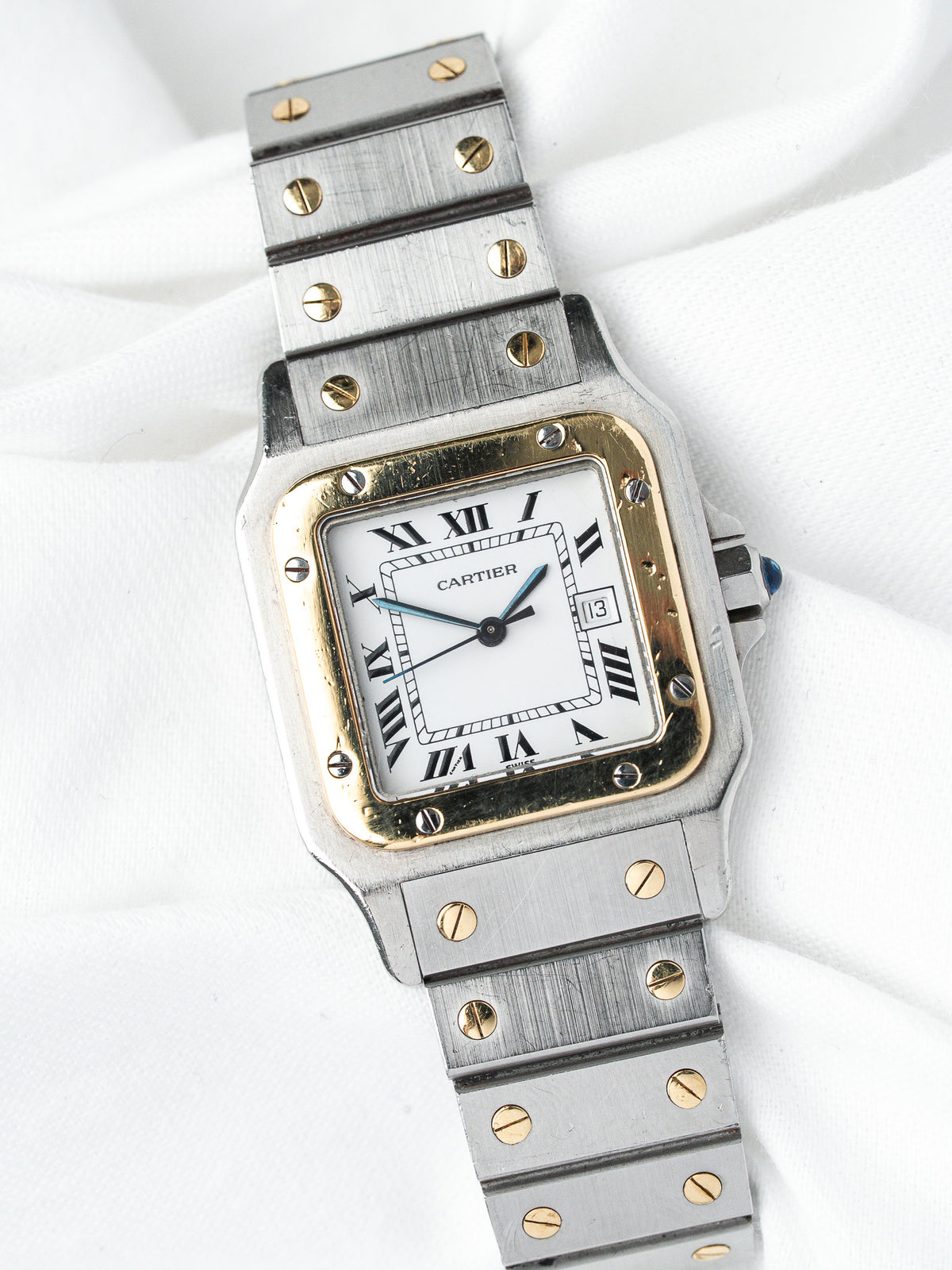 Bracelet bicolore déroulé - Montre Cartier Santos Carrée 2961 Vintage - Atelier Victor