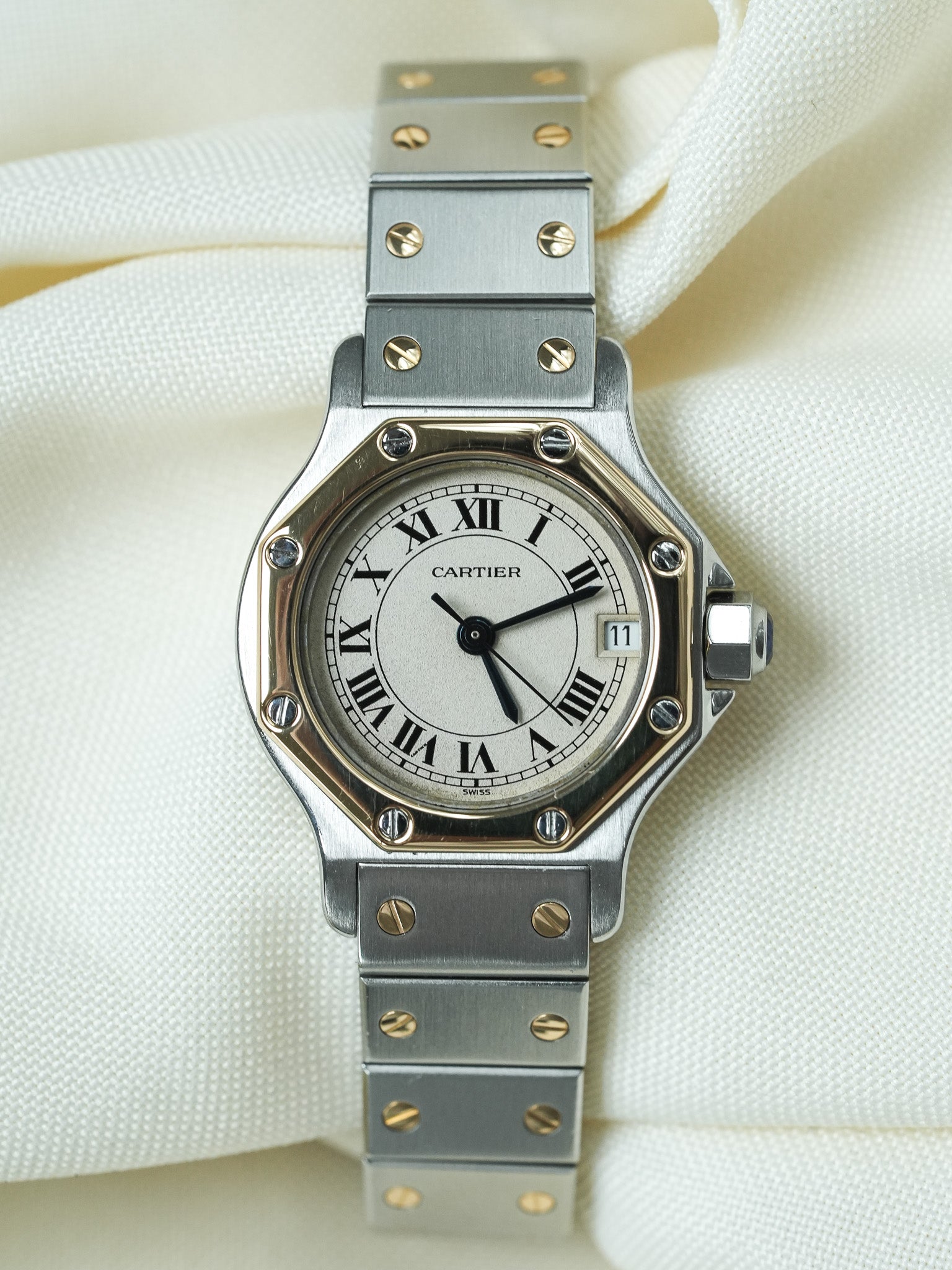 Vintage Cartier Santos Watch - Octagonal 24mm Steel Gold Quartz