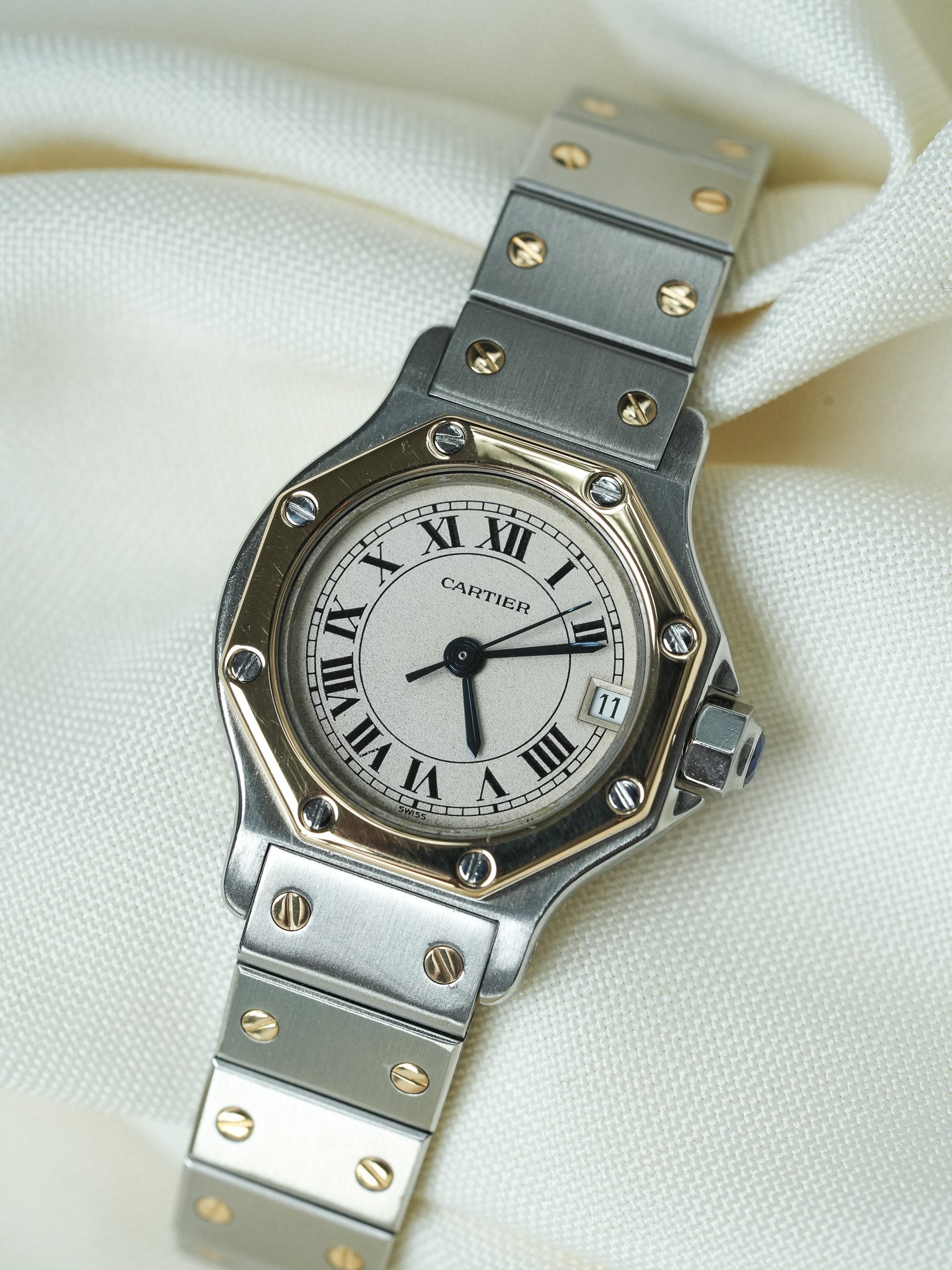 Vintage Cartier Santos Watch - Octagonal 24mm Steel Gold Quartz