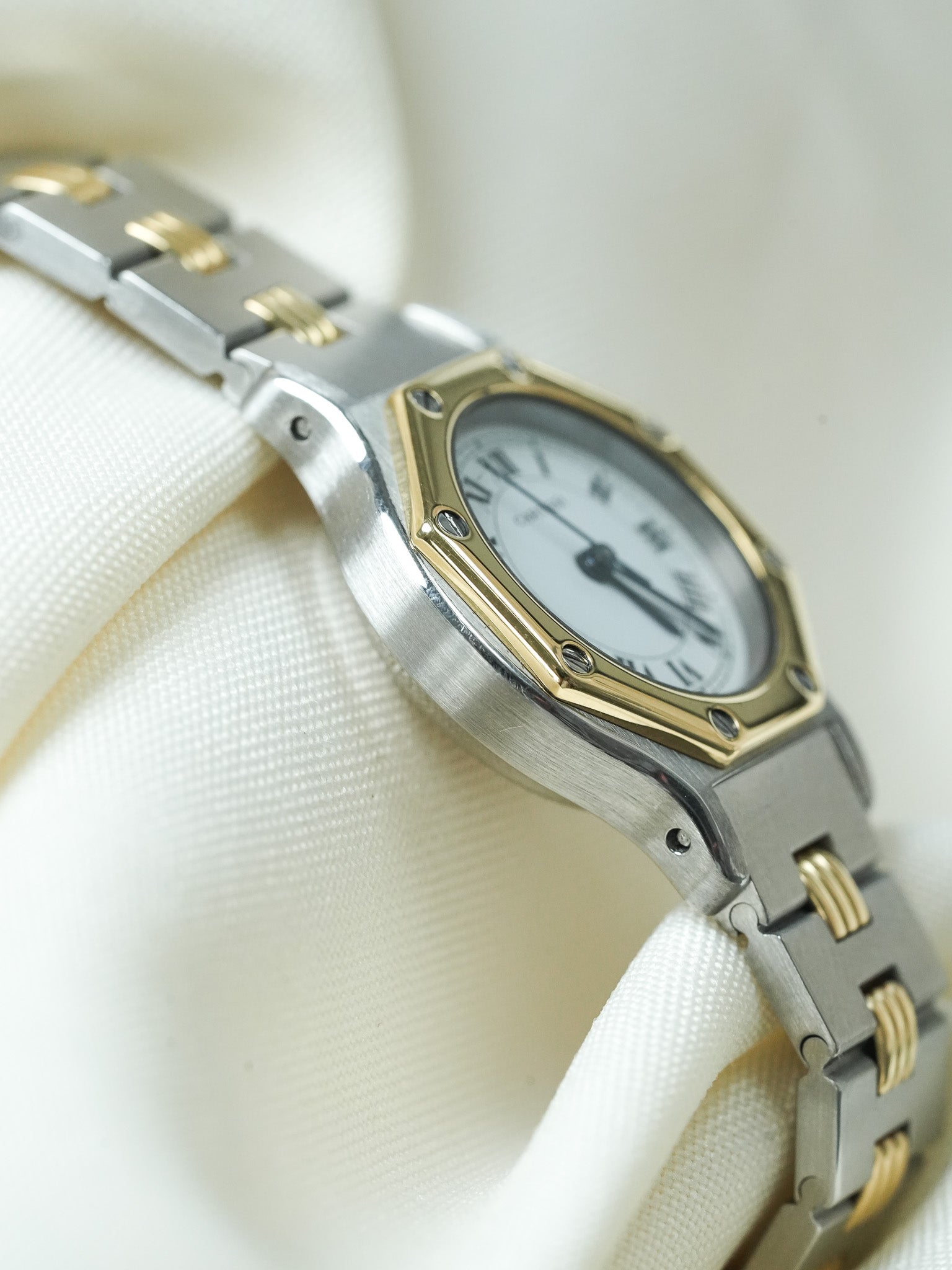 Montre Cartier Santos Vintage - Octogonale Godron 24mm Acier Or Femme (Années 1980) - Atelier Victor