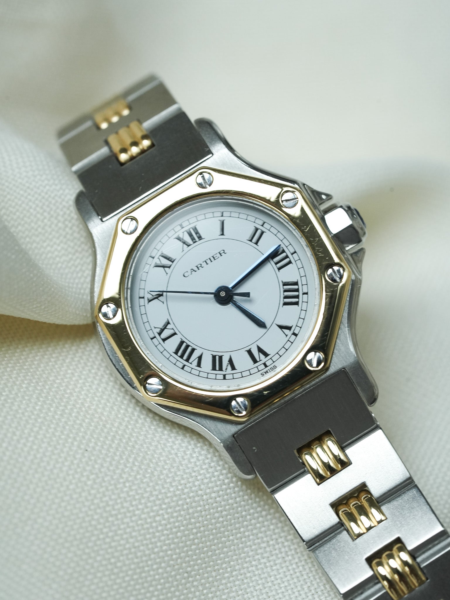 Montre Cartier Santos Vintage - Octogonale Godron 24mm Acier Or Femme (Années 1980) - Atelier Victor
