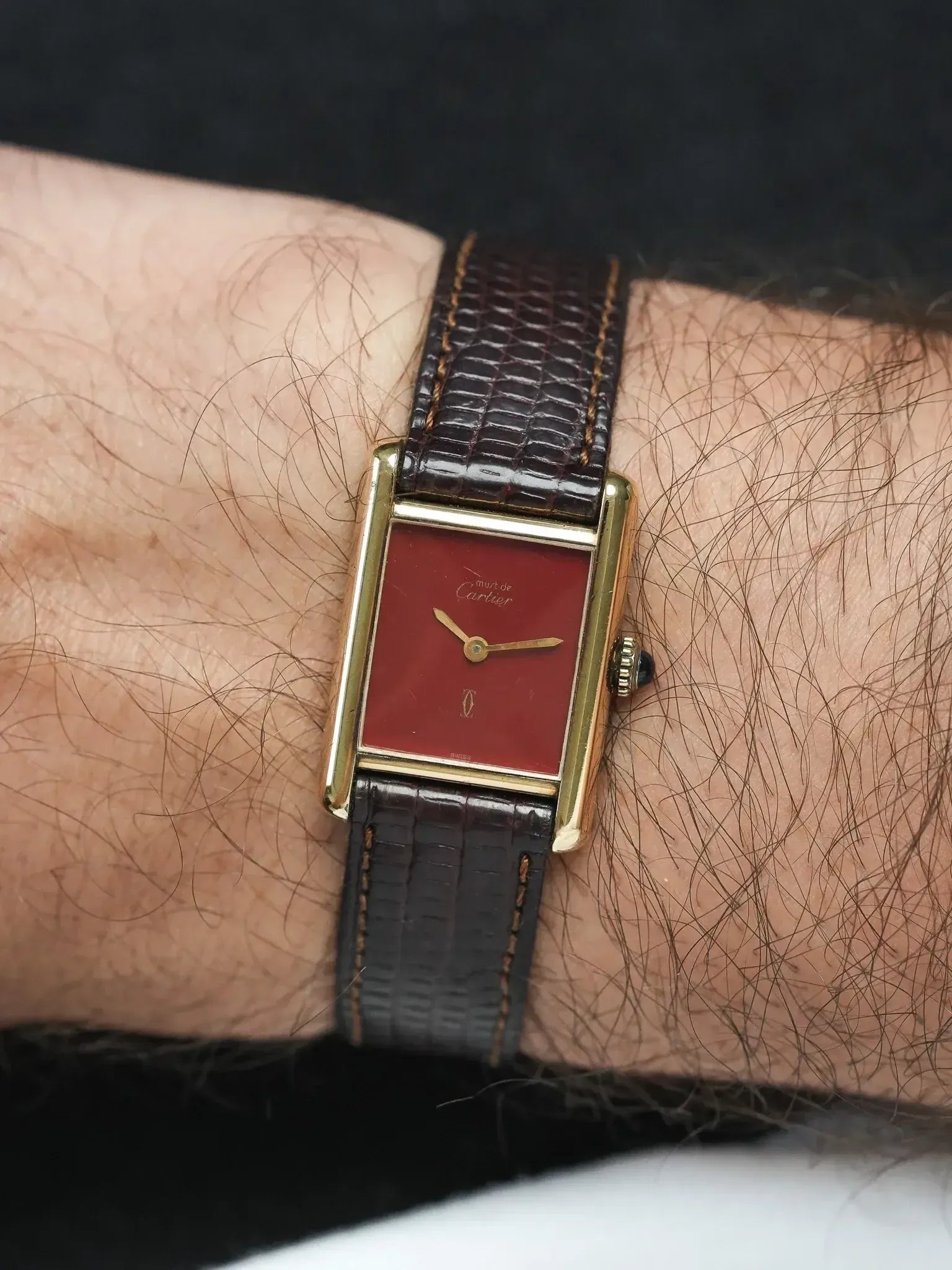 Cartier Tank Must SM Vermeil Watch (1980s) – Red Dial & Mechanical 
