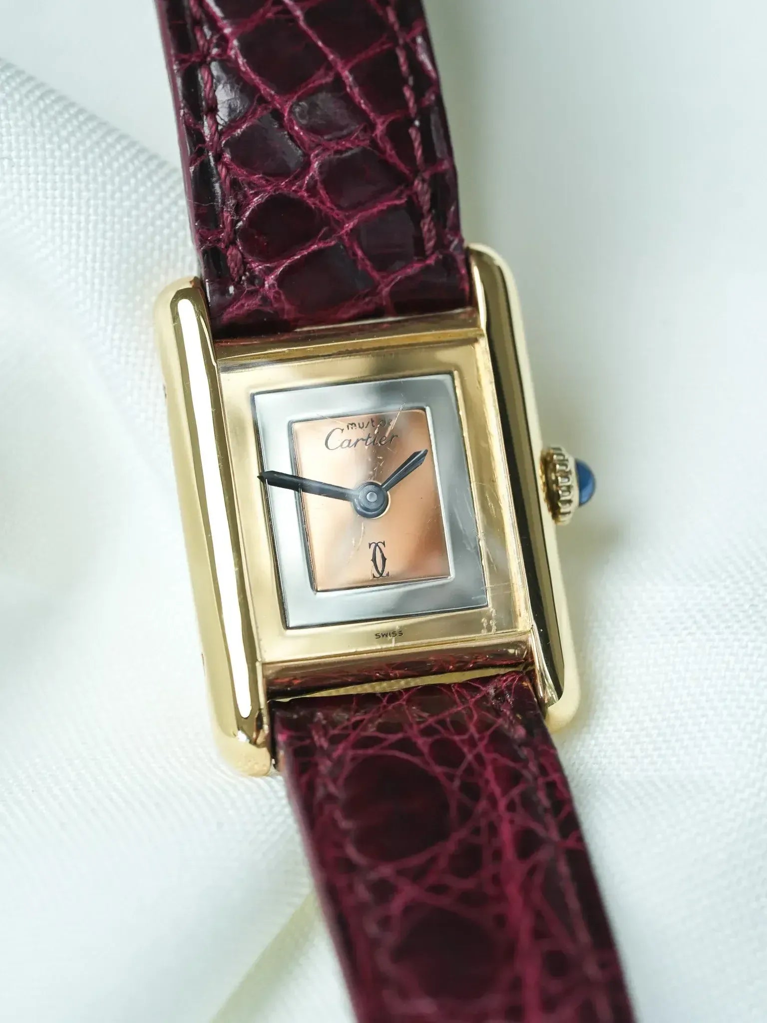 Vintage 80’s Cartier Tank Watch Vintage Must de Cartier Tank Vermeil, Lemon Dial with roman  main image 3