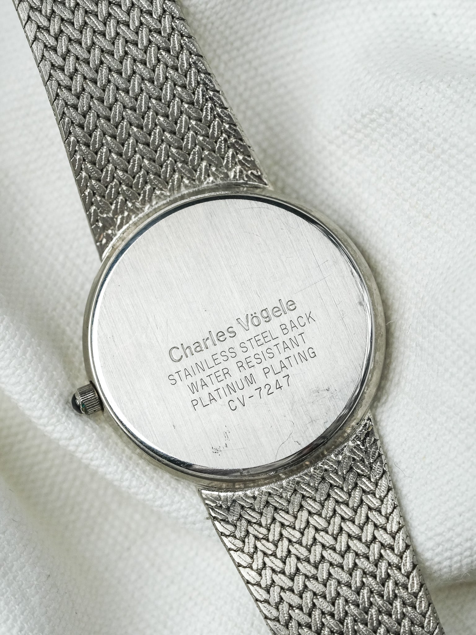 Montre Charles Vogele Vintage - Plaqué Platine Bracelet intégré Bleu (Années 1990) - Atelier Victor