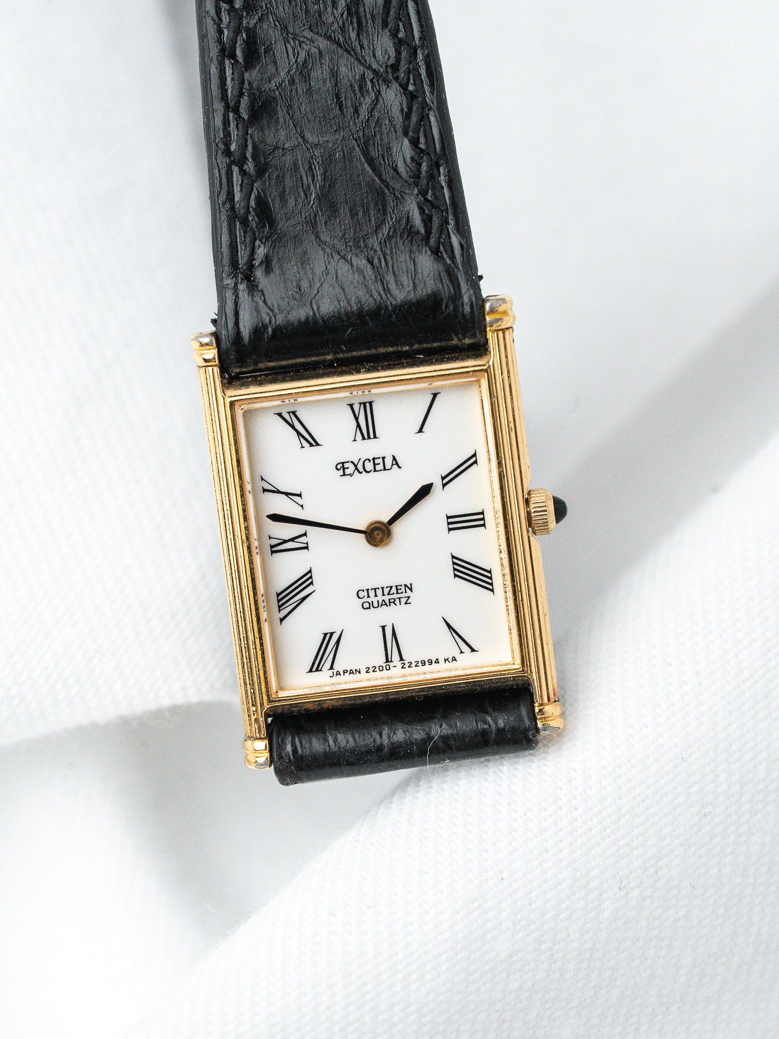 Vintage Citizen Gold-Plated Rectangular Watch — White Dial (1982