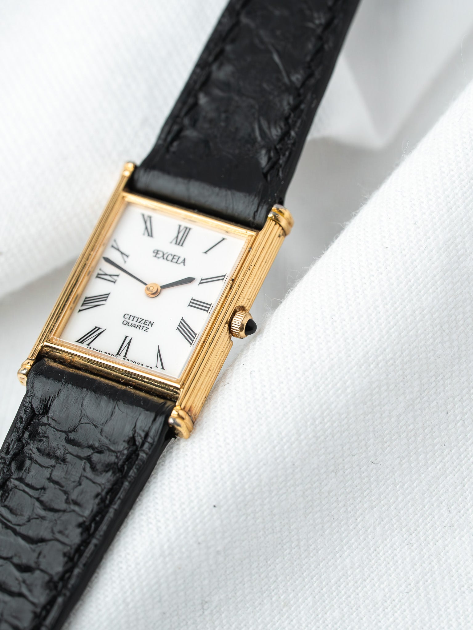 Vintage Citizen Gold-Plated Rectangular Watch — White Dial (1982