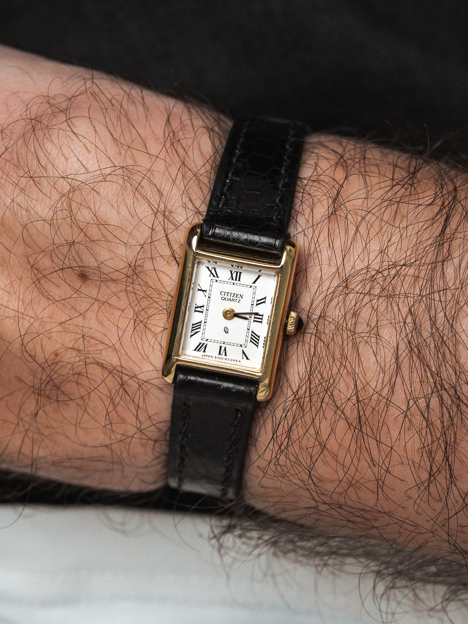 Vintage Citizen Tank Mini Gold-Plated Watch — Roman Numeral Dial (1988) 
