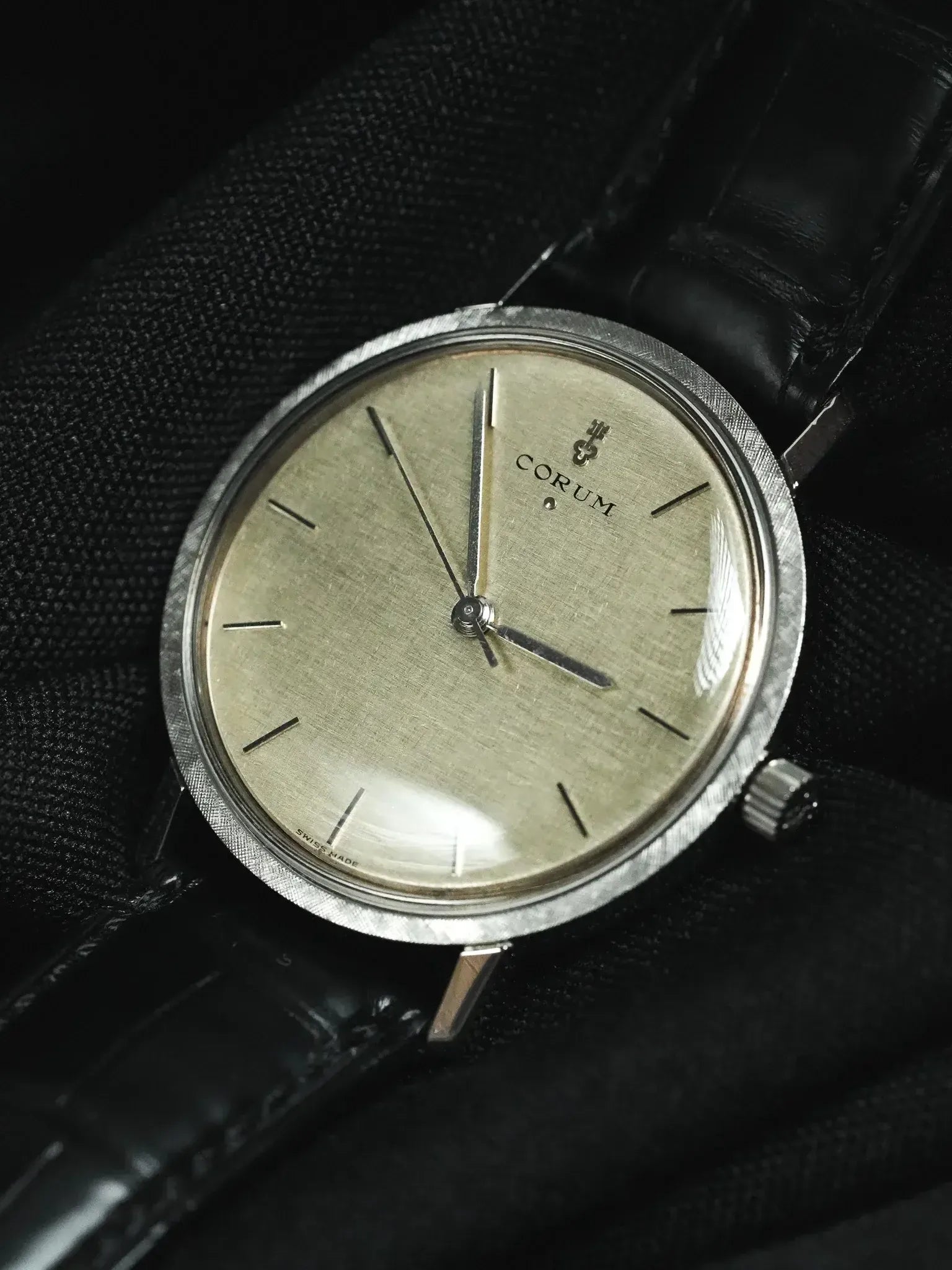Corum Steel Automatic Watch Silver Linen Dial (1980s) - Atelier Victor