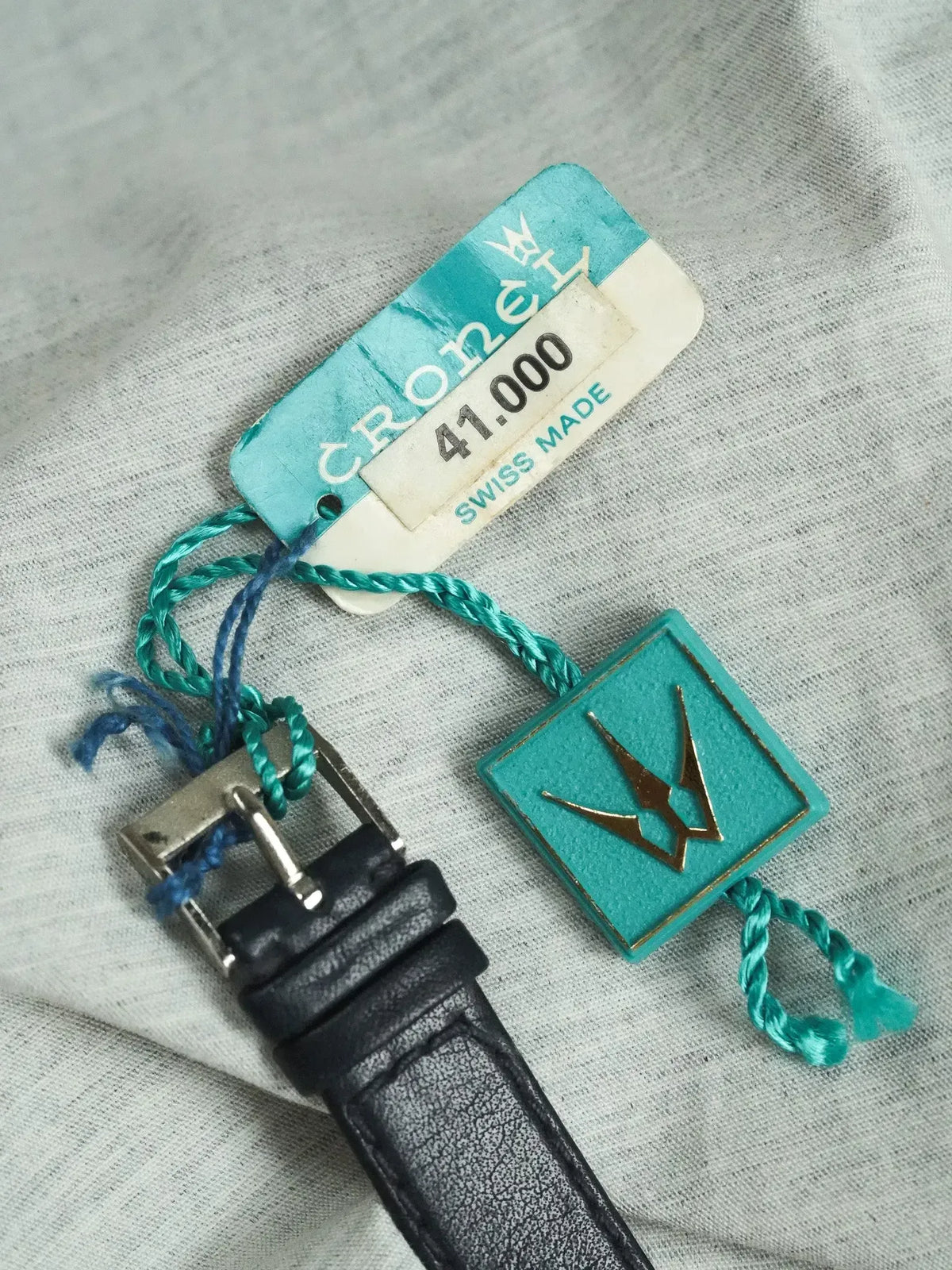 Cronel vintage watch strap with original turquoise tag and Swiss Made label