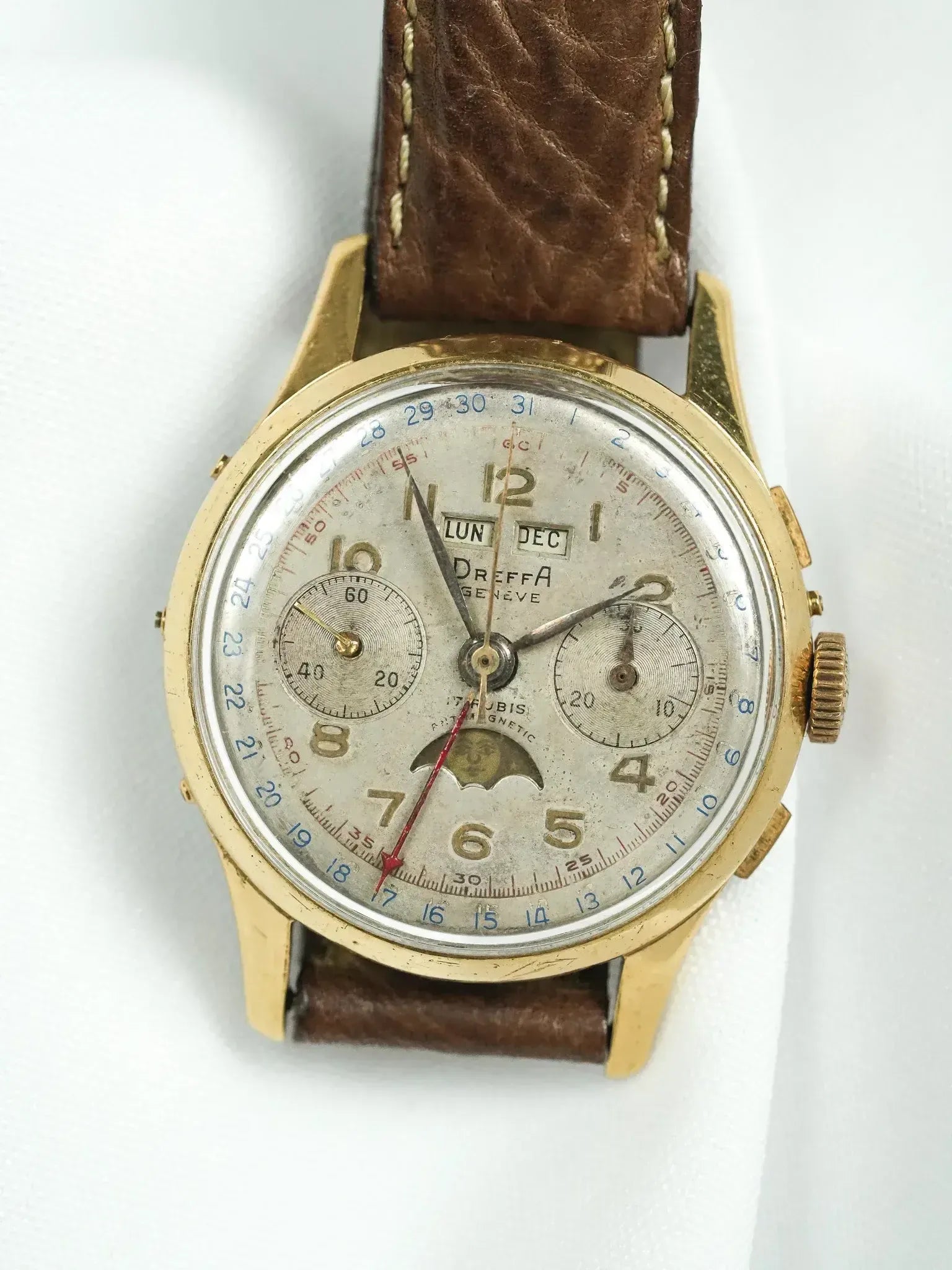 Montre Dreffa Genève Chronographe Phases de Lune Vintage - Plaqué Or 37mm (Années 1950) - Atelier Victor