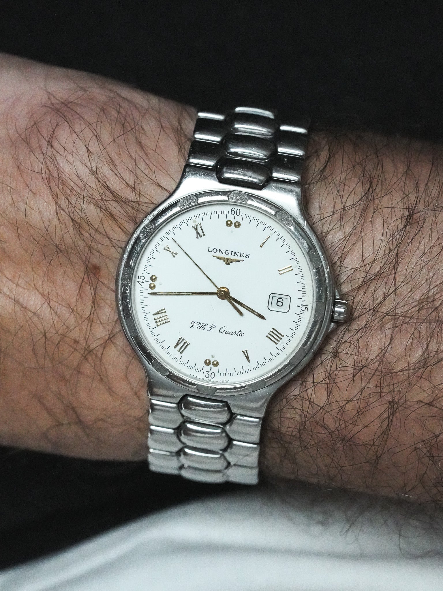 Vintage Longines Conquest V.H.P. 35mm Stainless Steel Date Watch