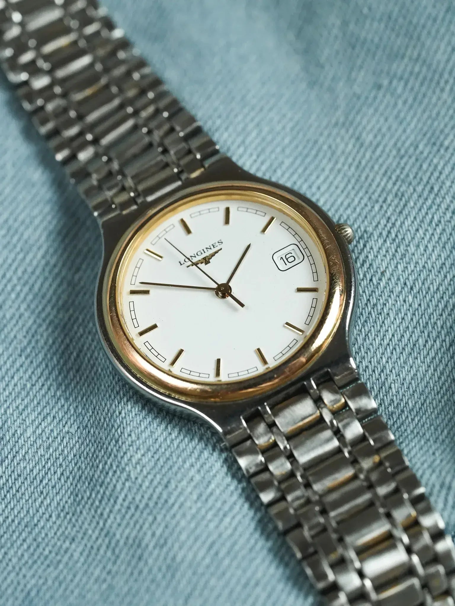 Vintage Longines Flagship Watch - Round Gold Steel Mesh (1980s