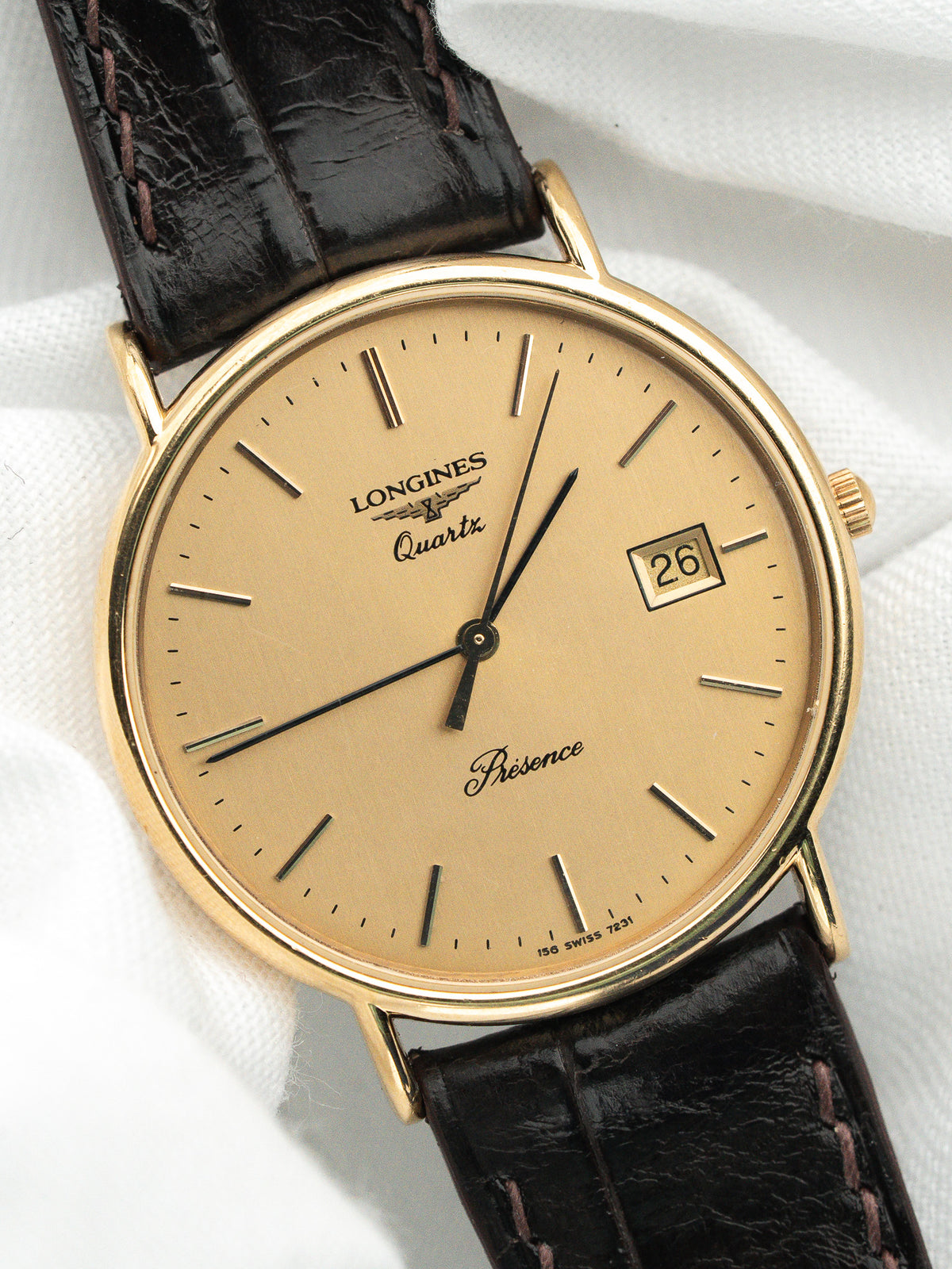 Quadrante champagne e finestrella della data - Orologio Longines Présence Vintage - Atelier Victor