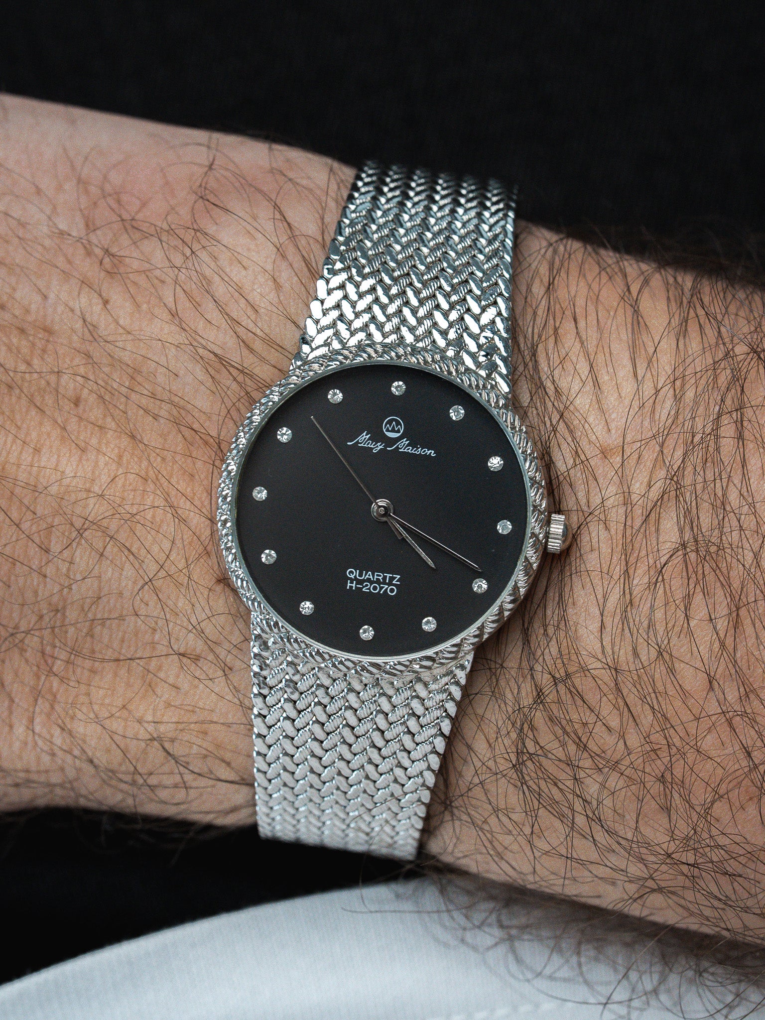 Montre Mavy Maison Vintage - Bracelet intégré Acier Noir (Années 1980) - Atelier Victor