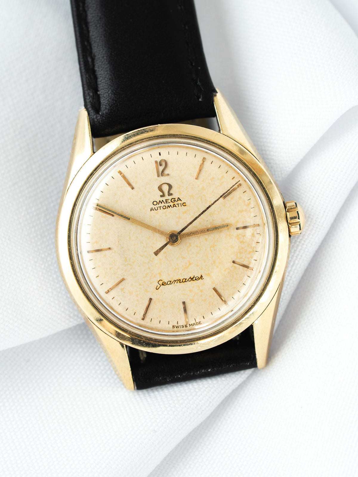 Omega Watch Seamaster 2802-7 SC — Placcato Oro, Quadrante Patinato (1956) 