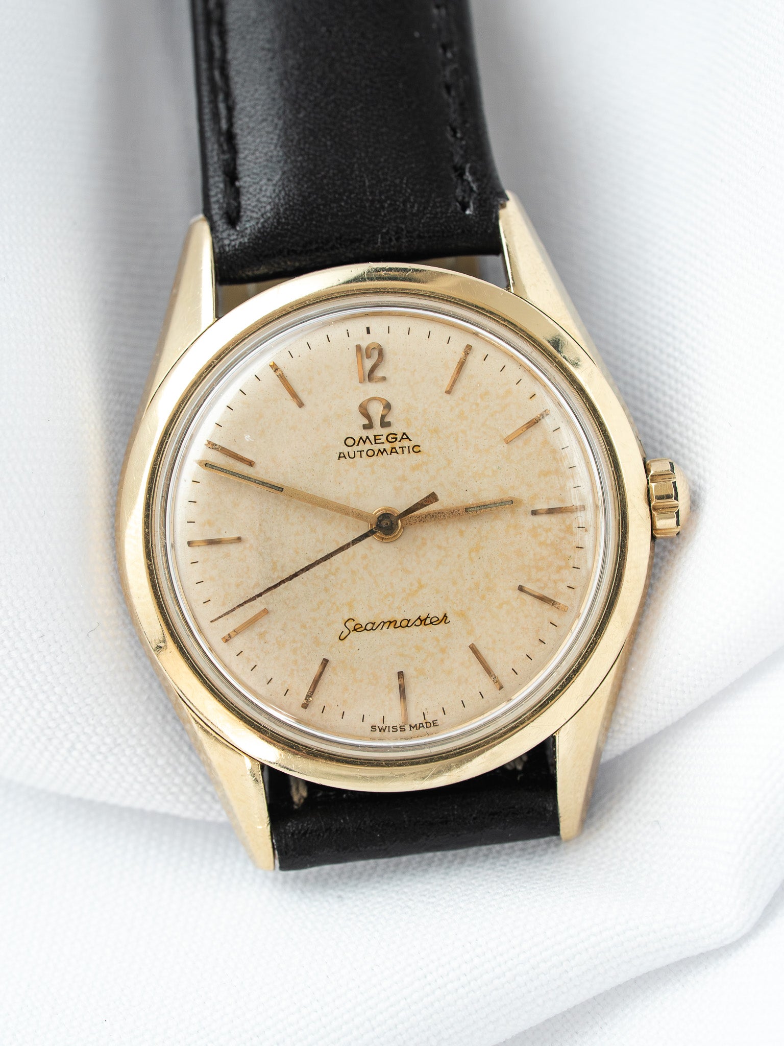 Montre Omega Seamaster 2802-7-SC Vintage - 33,5mm Plaqué Or Patine (1956) - Atelier Victor