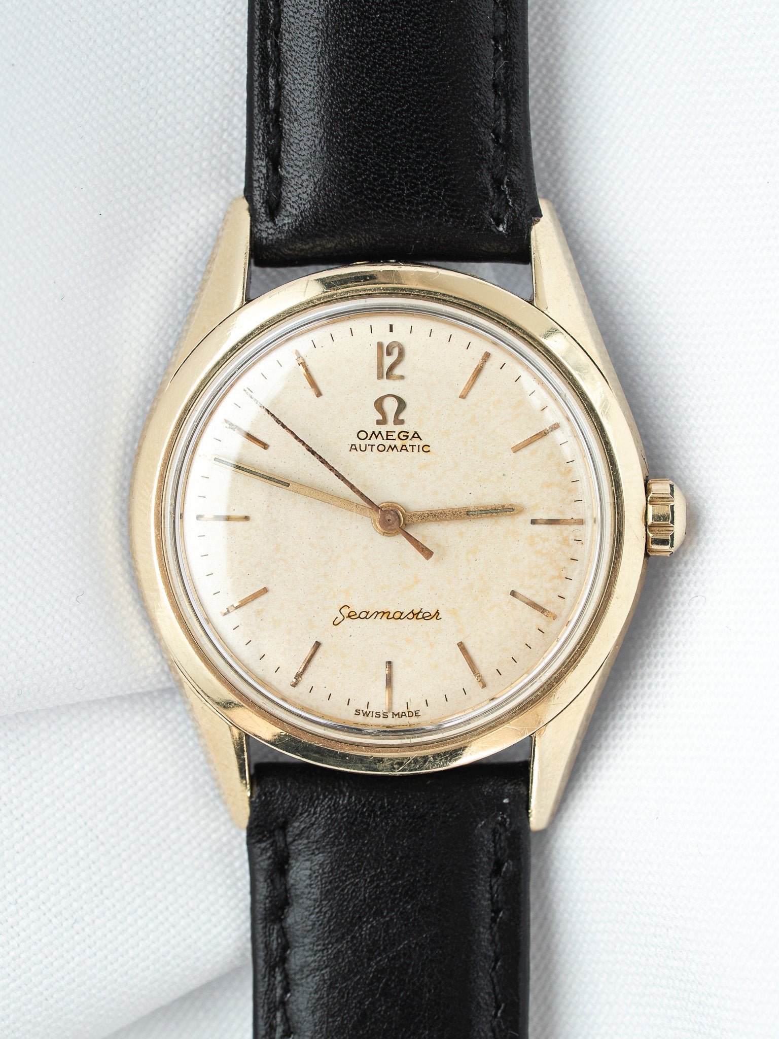 Montre Omega Seamaster 2802-7-SC Vintage - 33,5mm Plaqué Or Patine (1956) - Atelier Victor