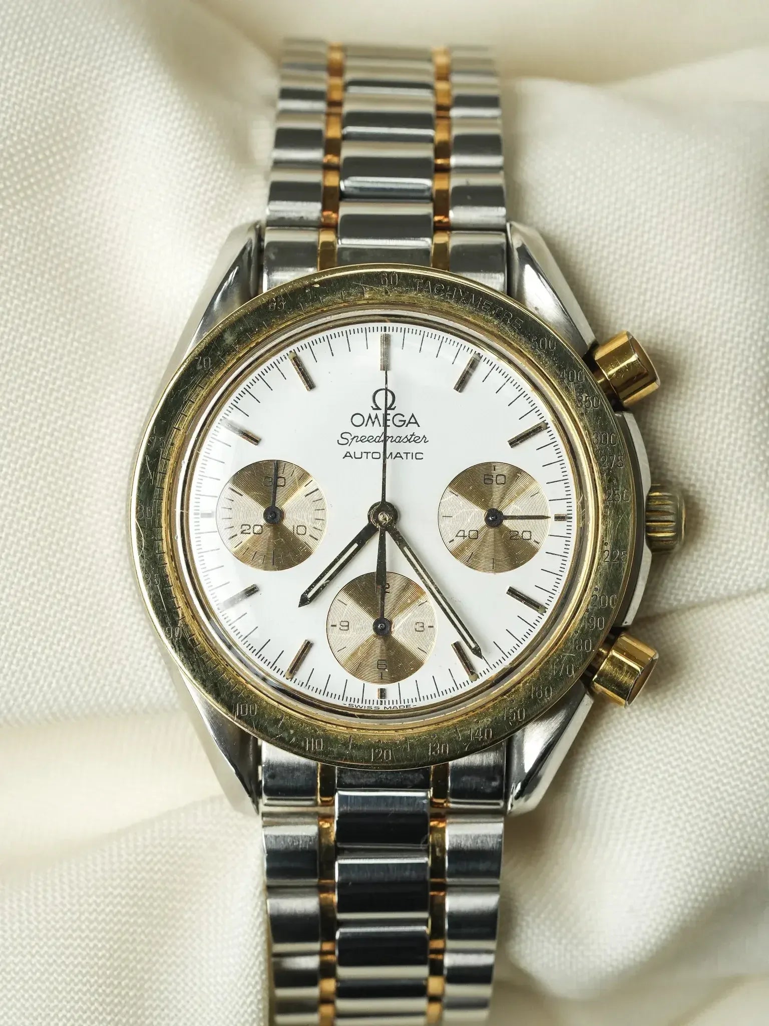 Montre Omega Speedmaster Reduced 175.0033 - Or Acier Cadran blanc (Vintage 1989) - Atelier Victor