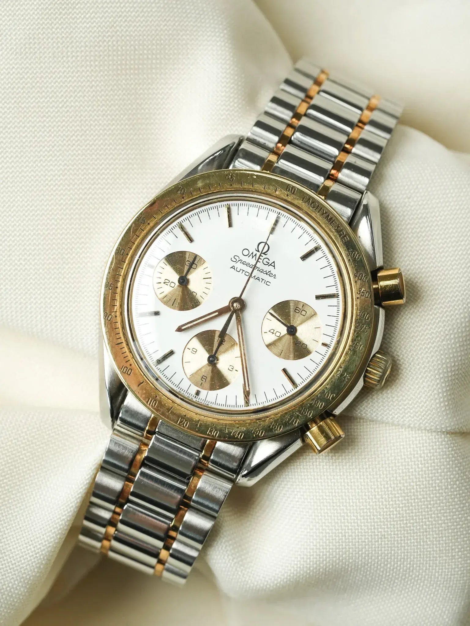 Montre Omega Speedmaster Reduced 175.0033 - Or Acier Cadran blanc (Vintage 1989) - Atelier Victor