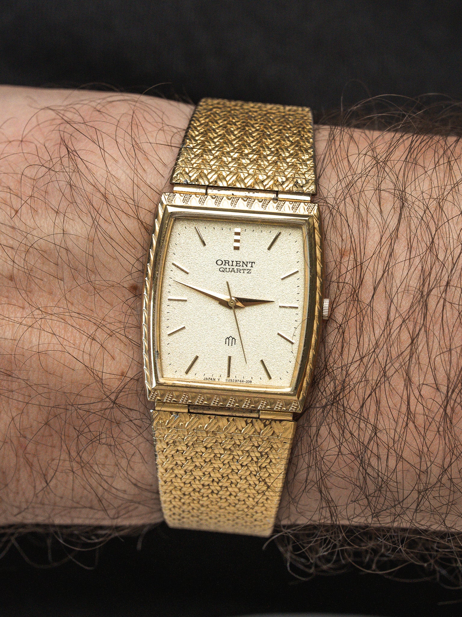 Vintage Watch Orient - Tonneau Yellow Gold Braided Mesh (1980ss