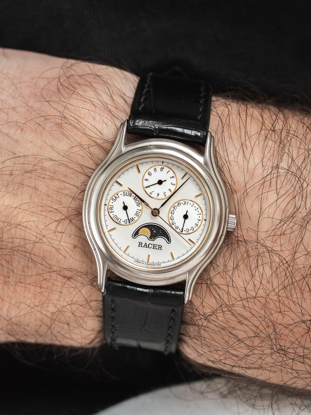 Vintage Racer Orient C7E303-00 CS — Triple Calendar Moon Phase (1980s ...
