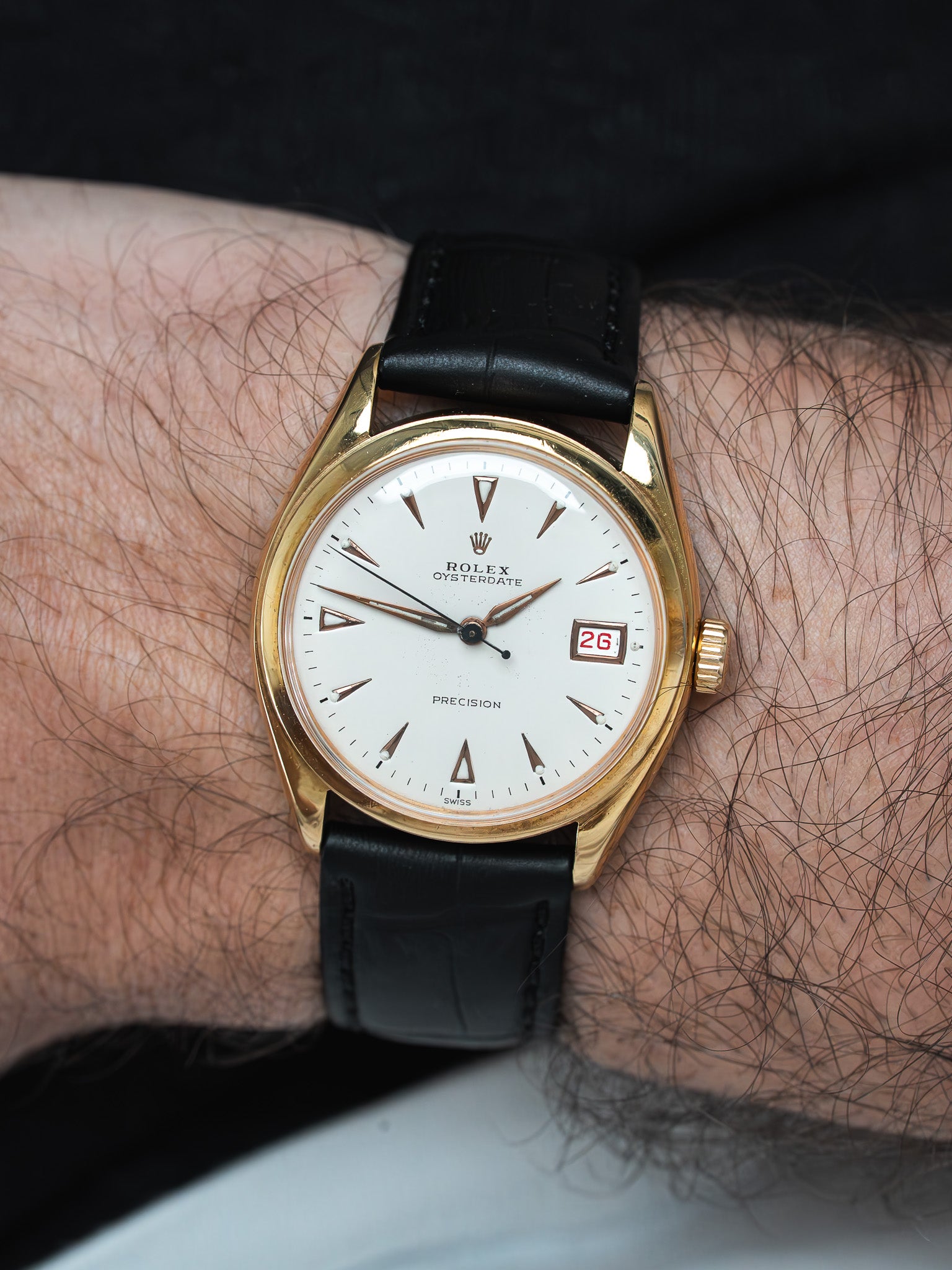 Montre Rolex Oysterdate Precision 6094 Vintage - 34mm Plaqué Or Crème (1952) - Atelier Victor