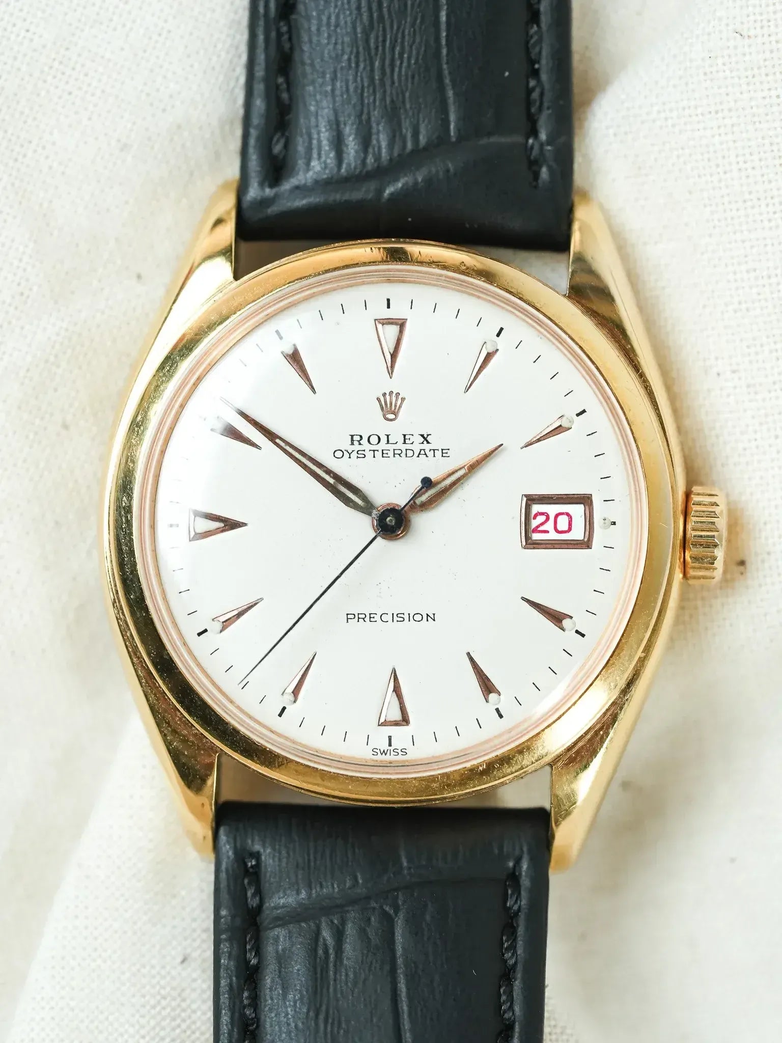 Montre Rolex Oysterdate Precision 6094 Vintage - 34mm Plaqué Or Crème (1952) - Atelier Victor