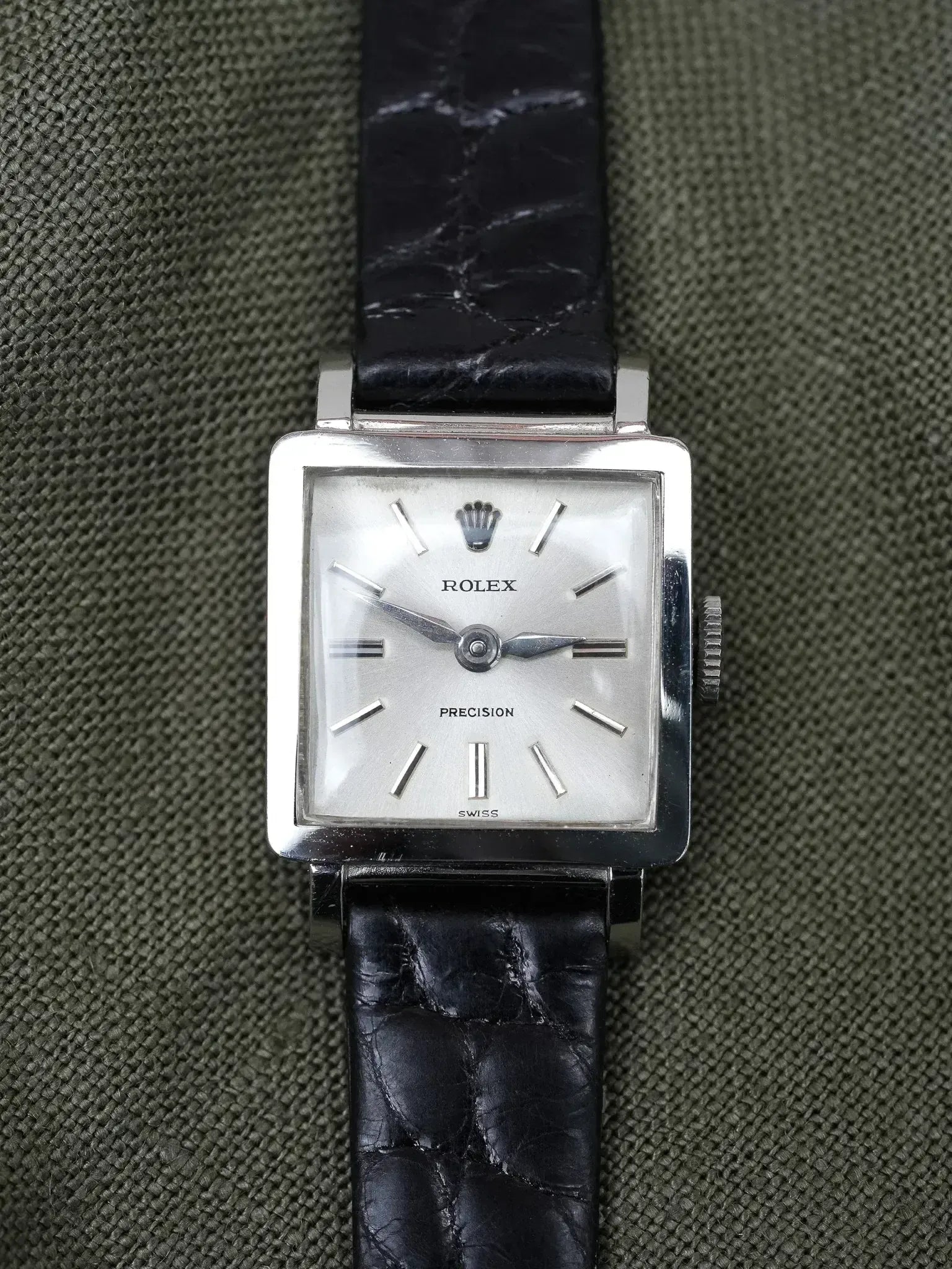 Vintage Rolex Precision 3458 Watch Steel — Square Silver Dial 