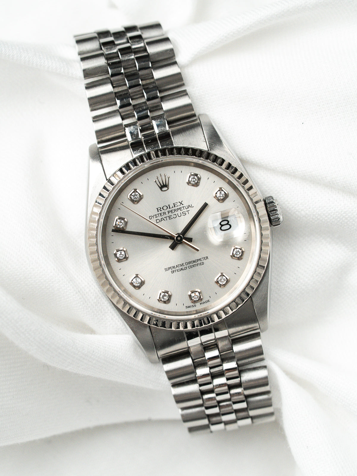 Angled front view - Vintage Rolex Datejust Watch 16234 - Atelier Victor