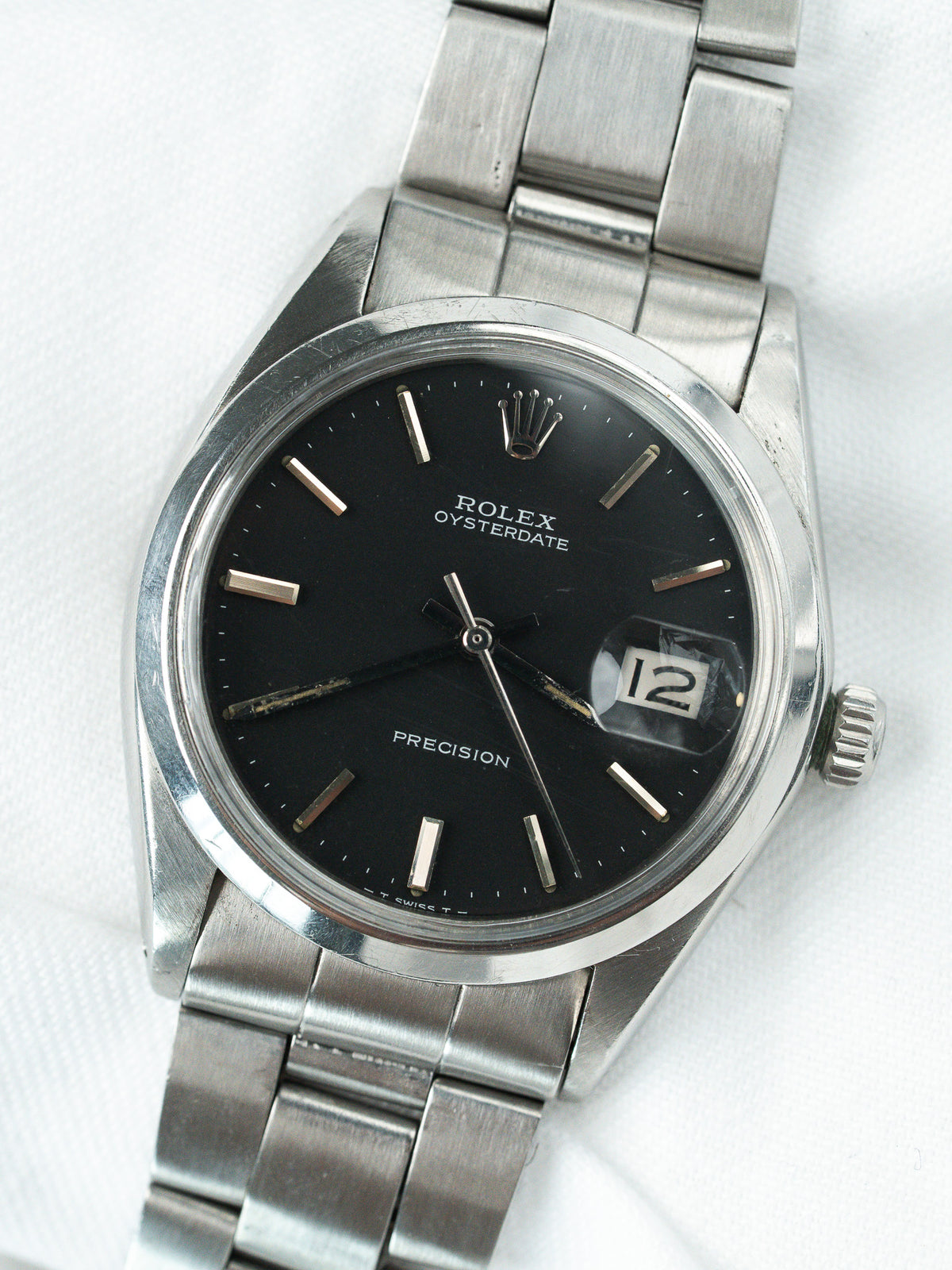 Front view, matte black dial - Rolex Oysterdate Precision 6694 Watch - Atelier Victor