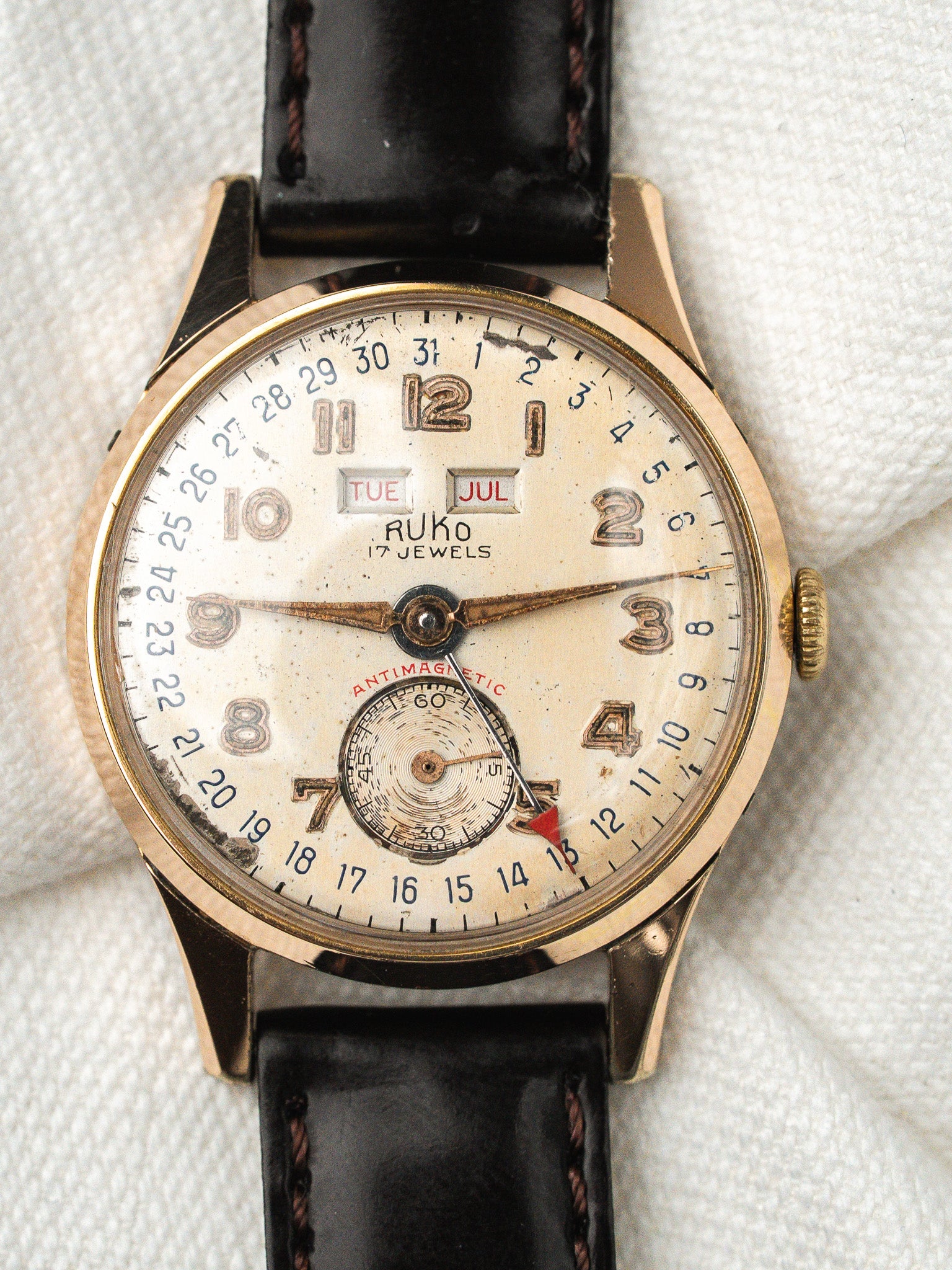 Orologio Ruko Triple Calendrier placcato in oro rosa — svizzero (1950s) 