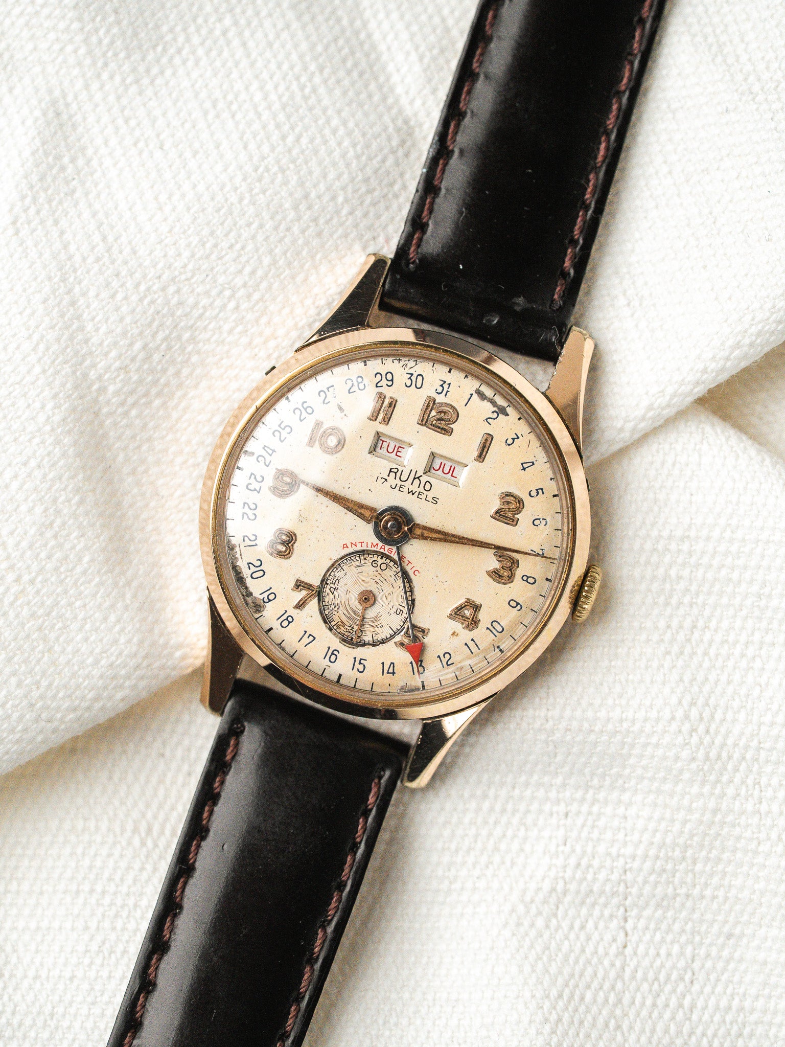 Orologio Ruko Triple Calendrier placcato in oro rosa — svizzero (1950s) 