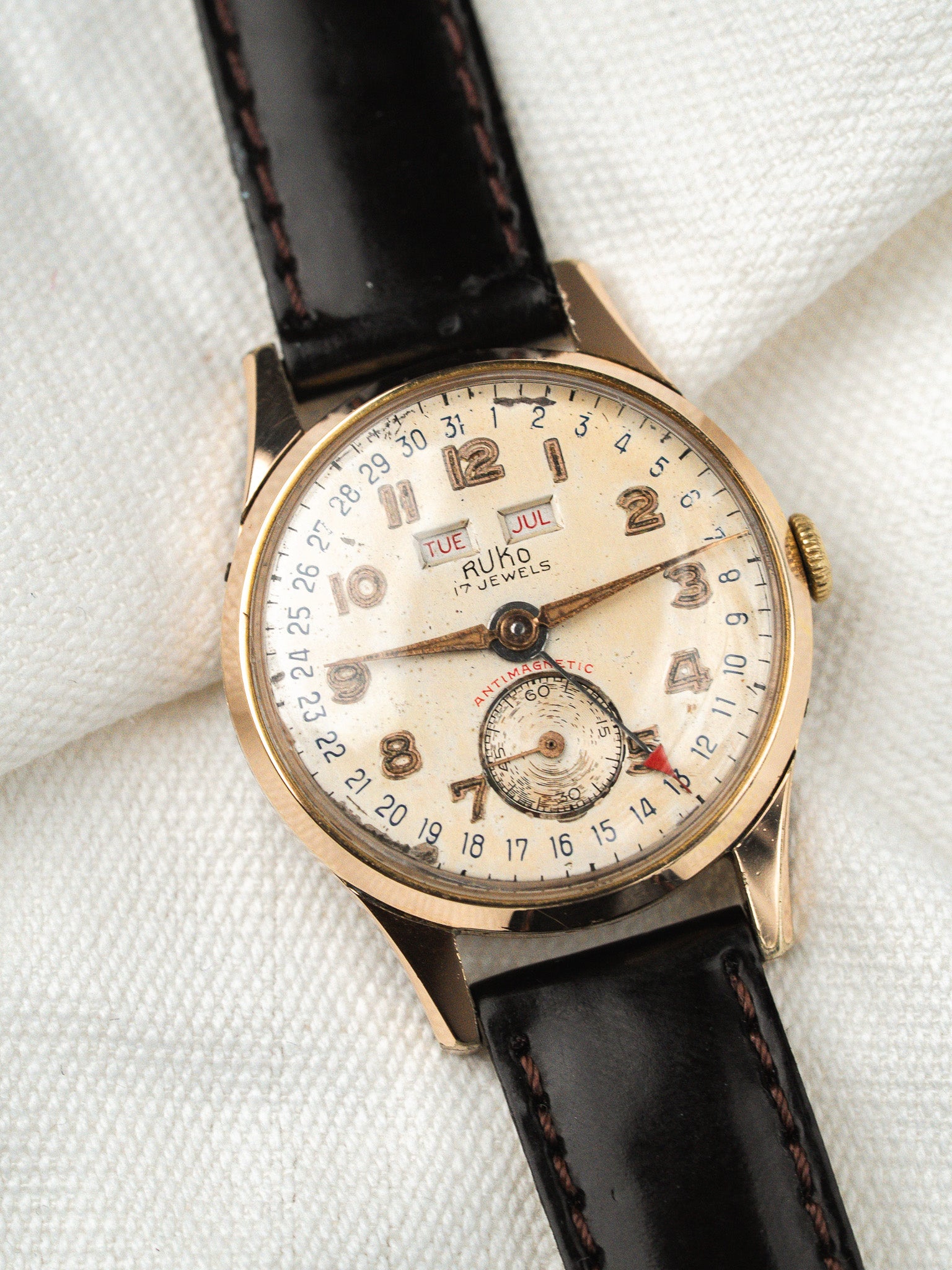 Orologio Ruko Triple Calendrier placcato in oro rosa — svizzero (1950s) 