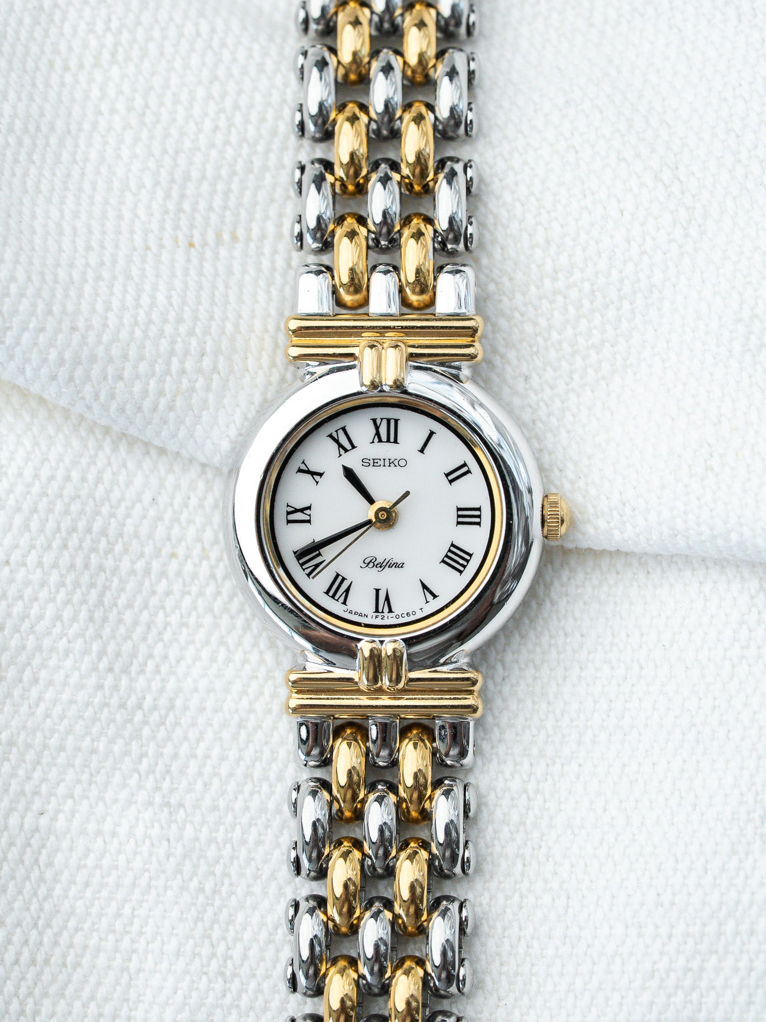 Montre Seiko Belfina Vintage - Maille Acier Or Cornes Centrales (1989) - Atelier Victor