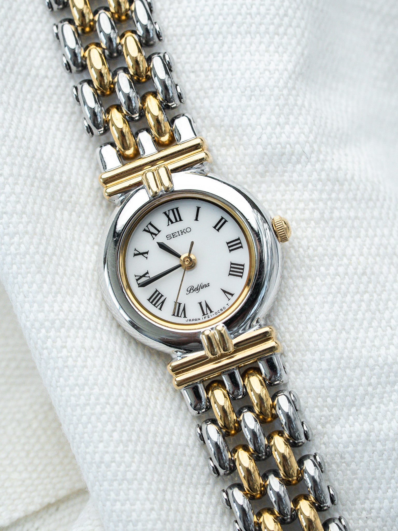 Montre Seiko Belfina Vintage - Maille Acier Or Cornes Centrales (1989) - Atelier Victor
