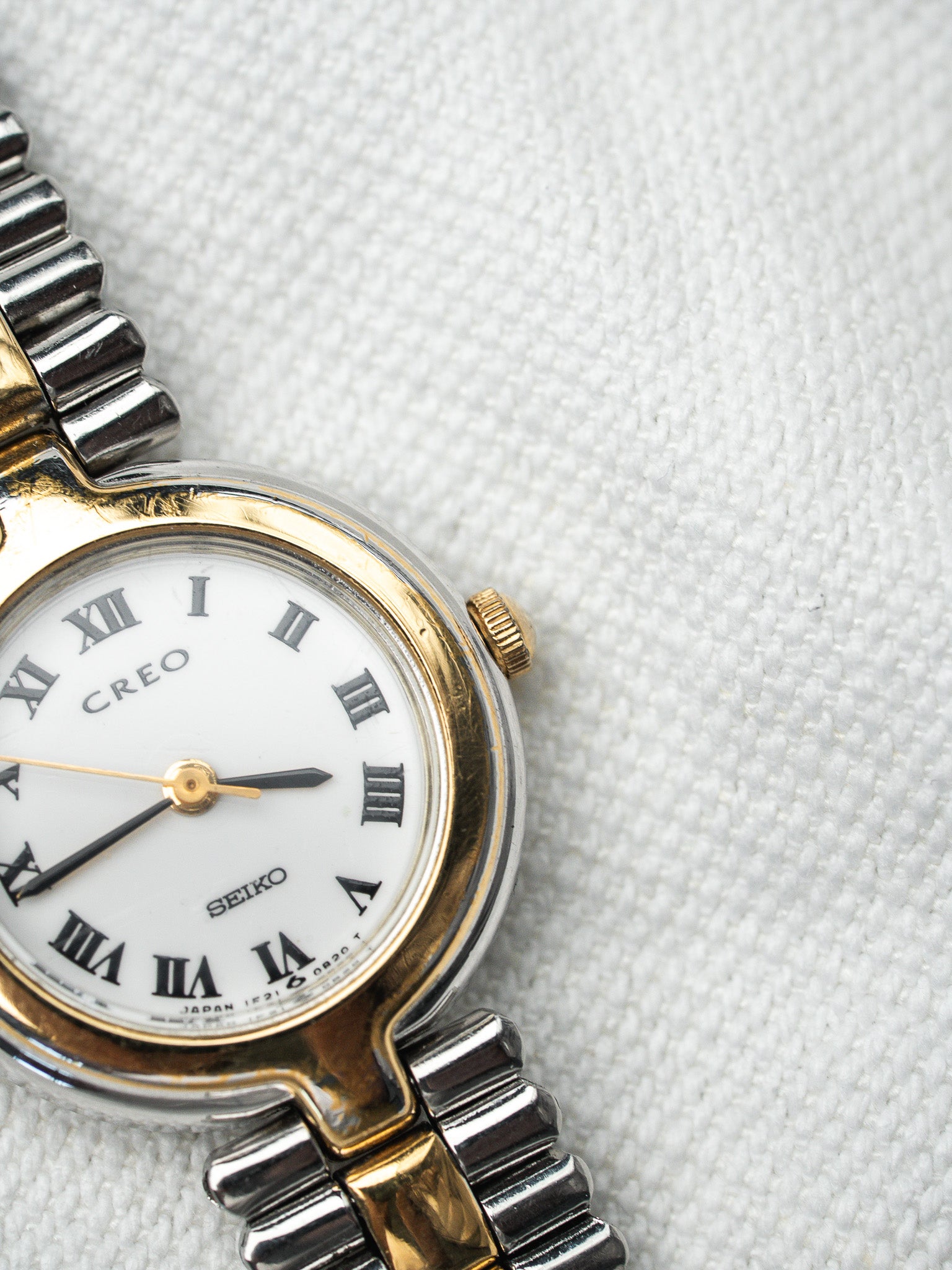 Vintage Seiko Creo Two-Tone Watch 1F21 — Roman Numerals (1998