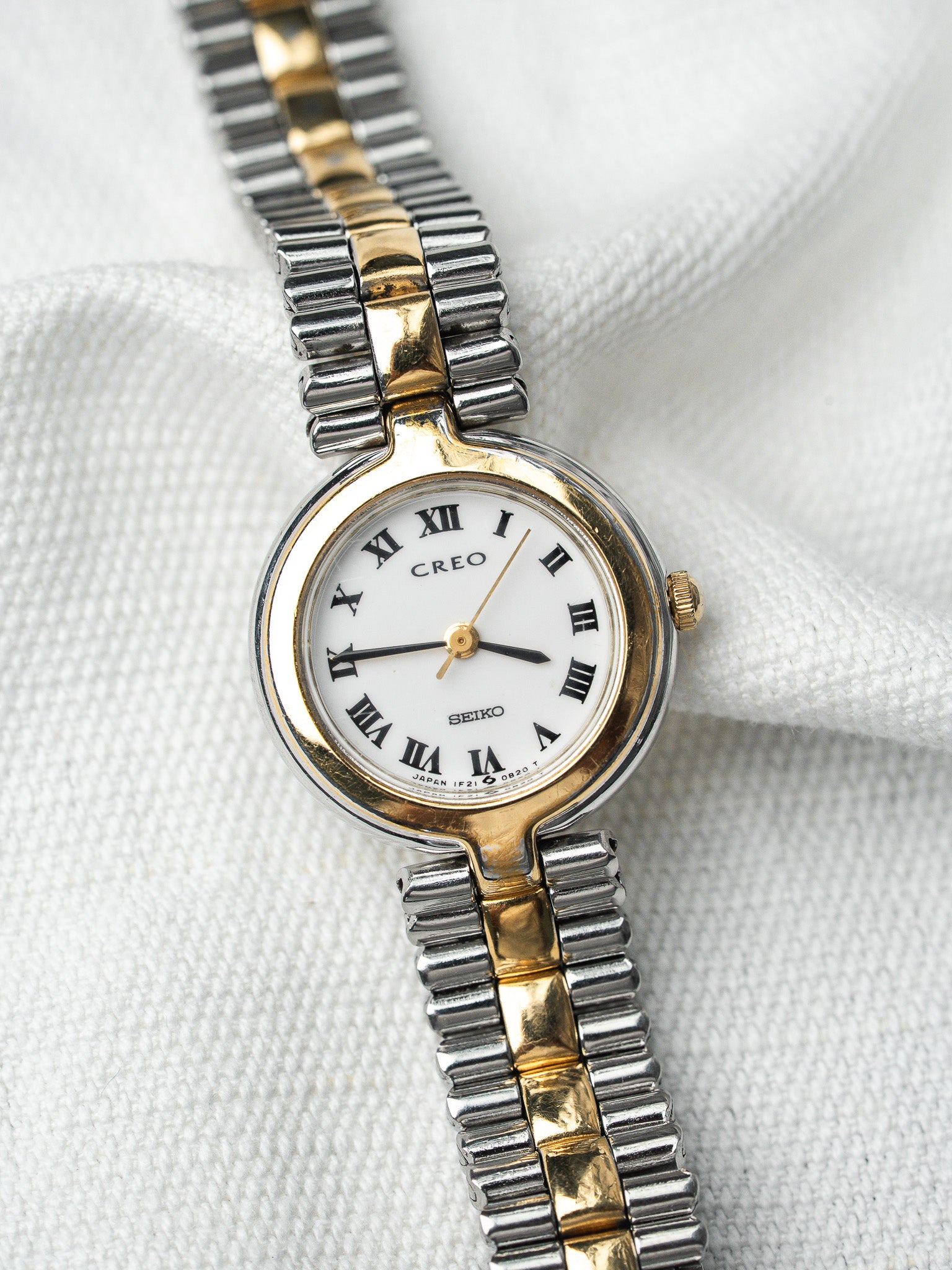 Vintage Seiko Creo Two-Tone Watch 1F21 — Roman Numerals (1998