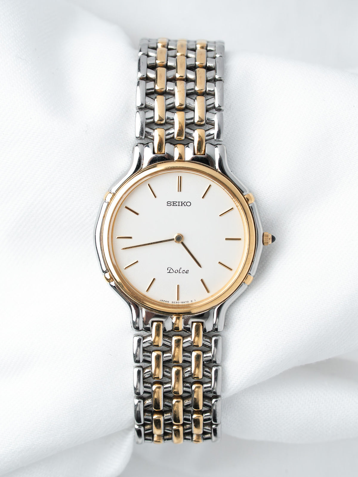 Seiko Dolce vintage watch with two-tone bracelet and white dial