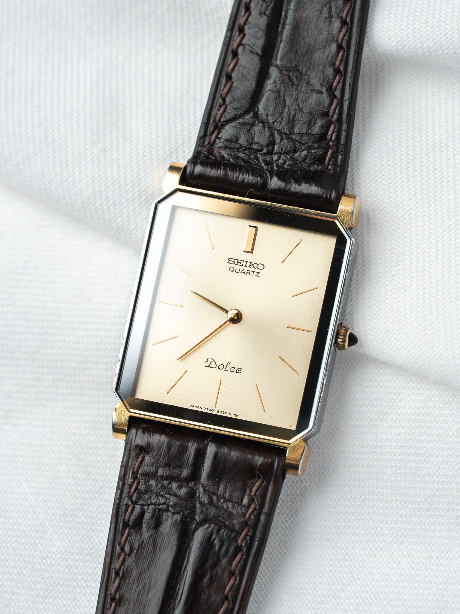 Montre Seiko Dolce 7730-5020 Bicolore — Tank Acier Poli (1979)