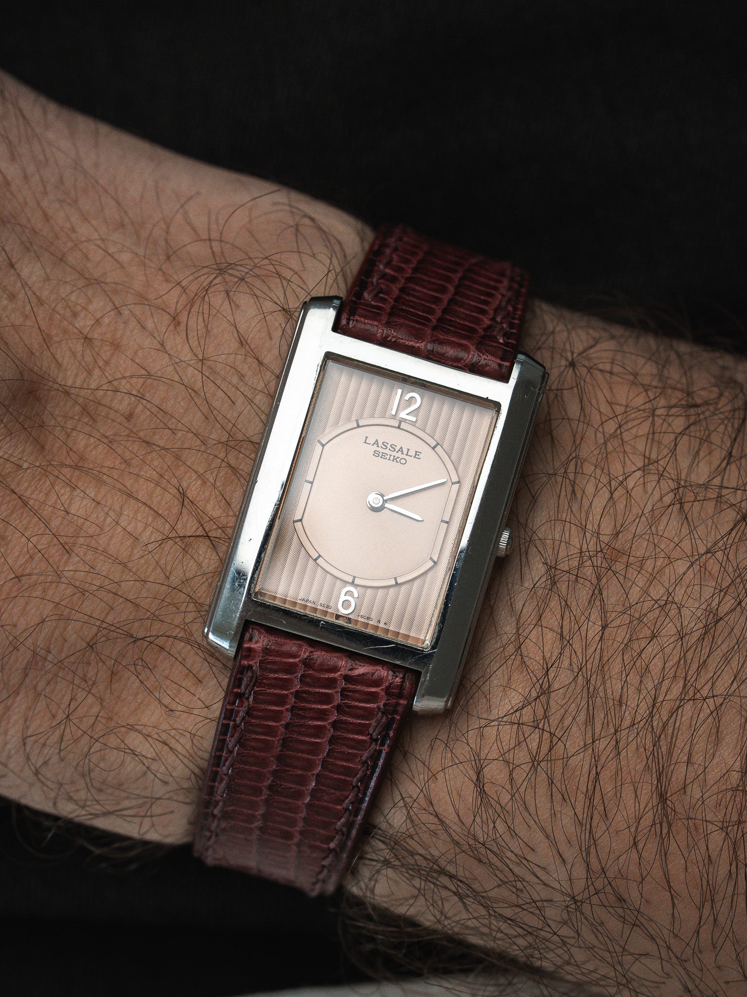 Montre Seiko Lassale Vintage - Tank Saumon Tapisserie (1996) - Atelier Victor